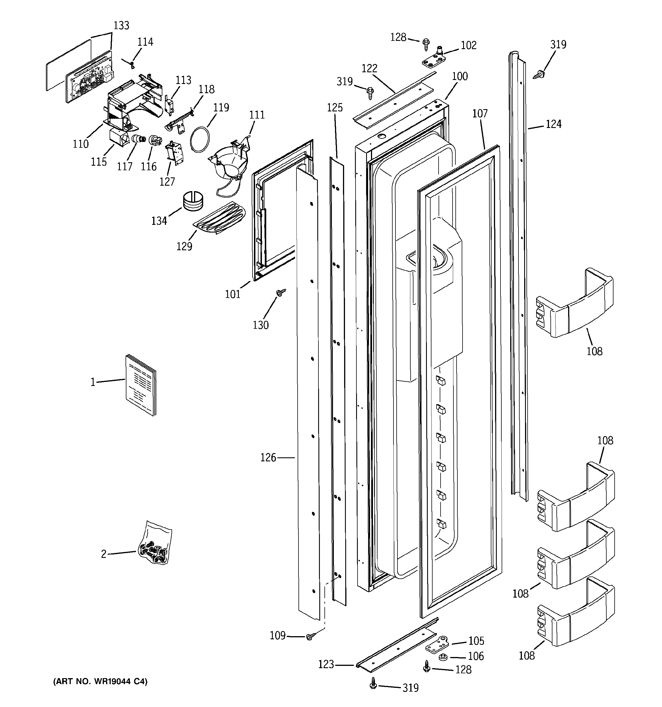 GE ZISB420DMC freezer door diagram
