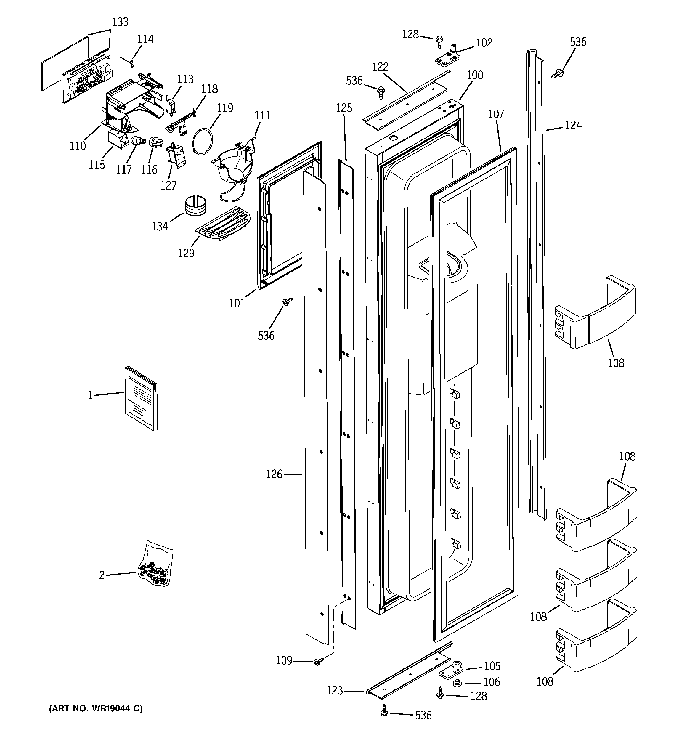 GE ZISW480DMC freezer door diagram