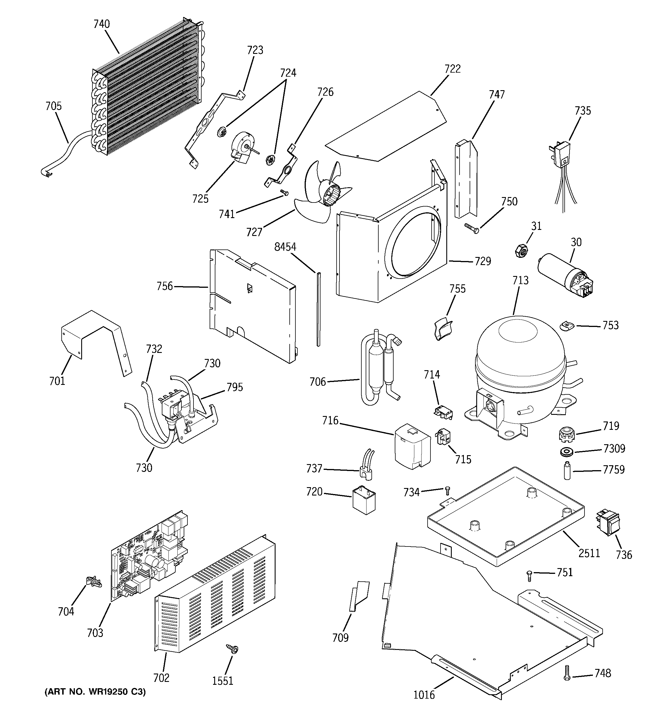 GE ZSGB420DMD sealed system & mother board diagram