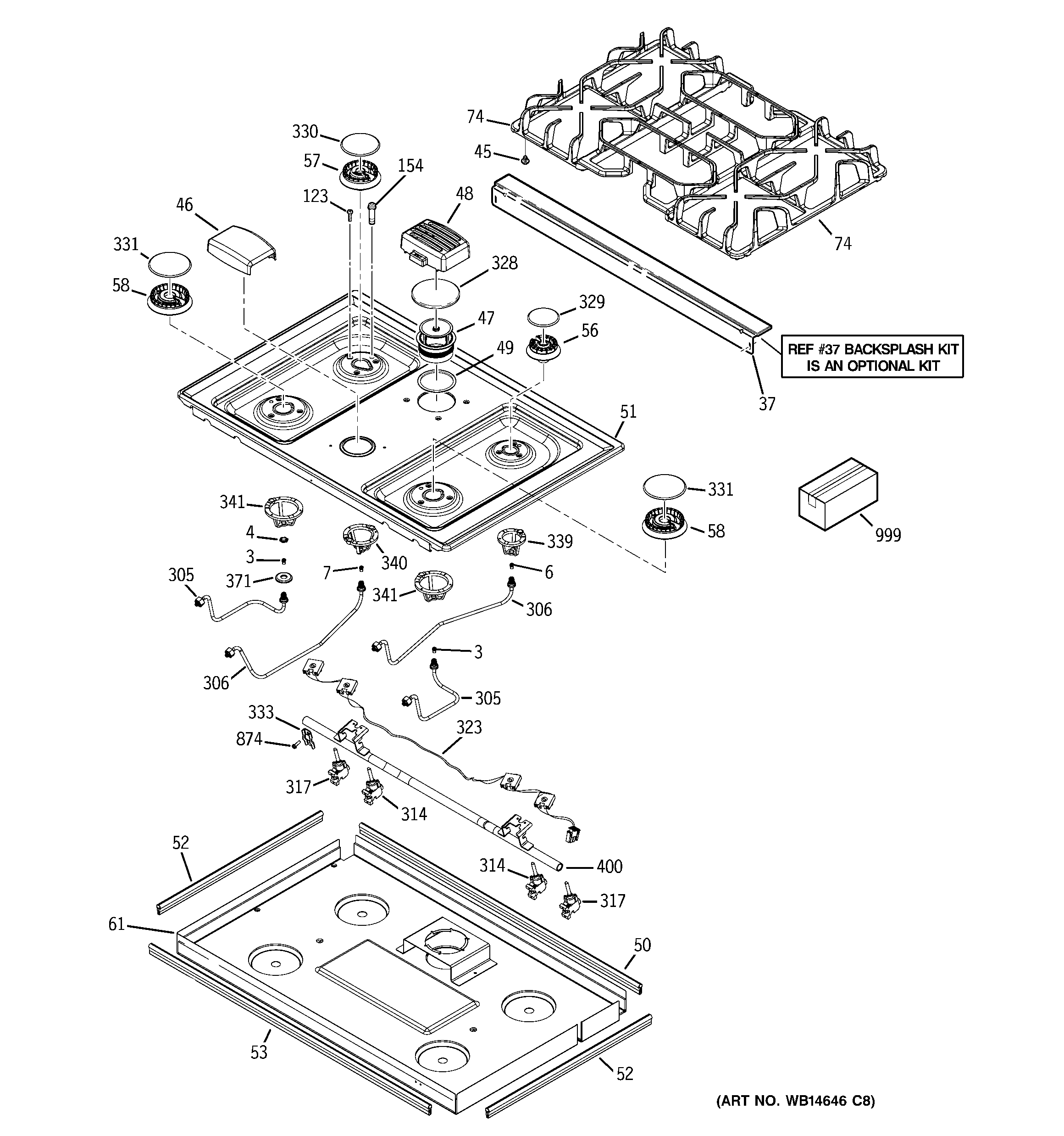 GE JGSP28SEN4SS cooktop diagram