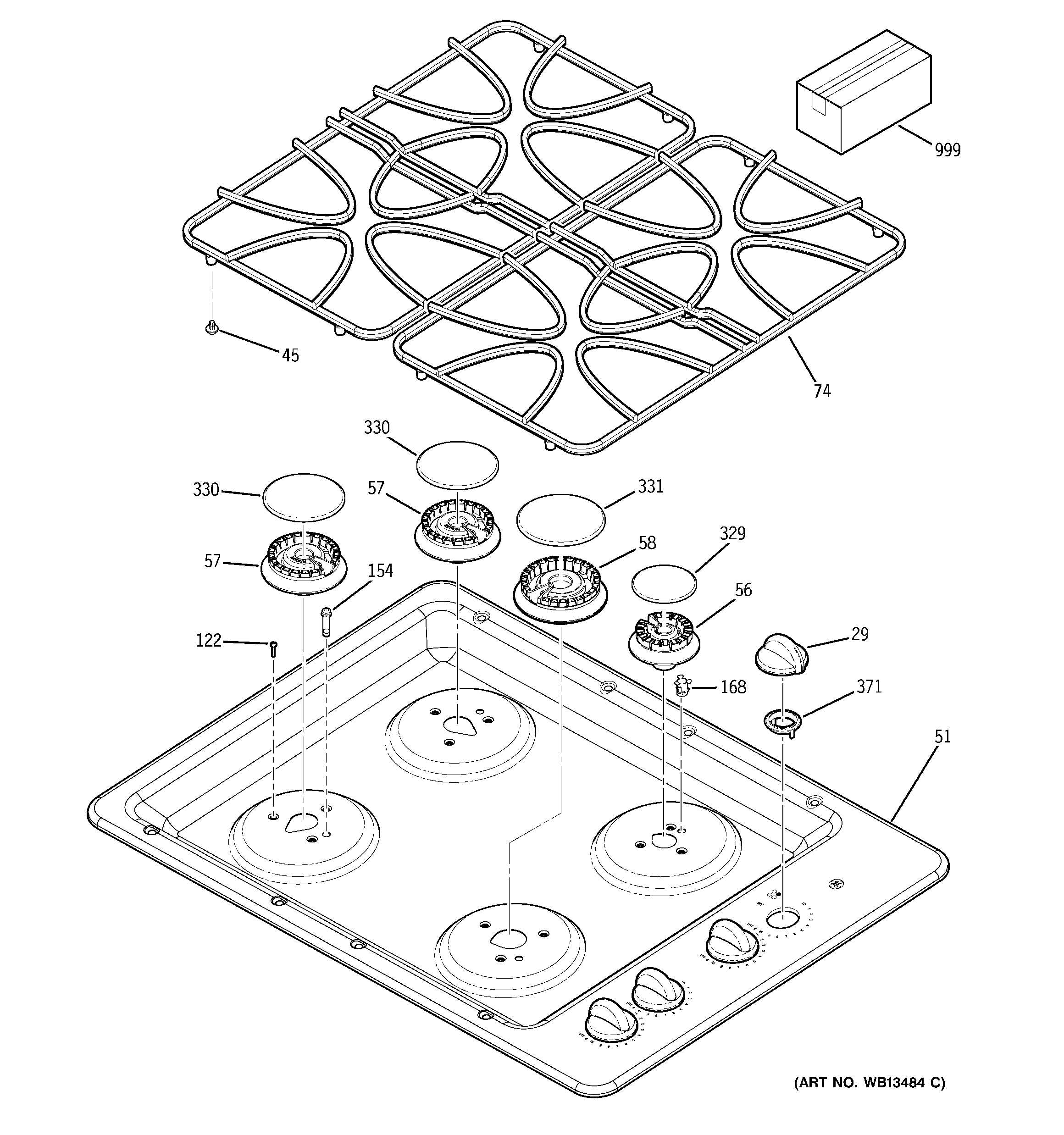 GE JGP329DET1CC control panel & cooktop diagram