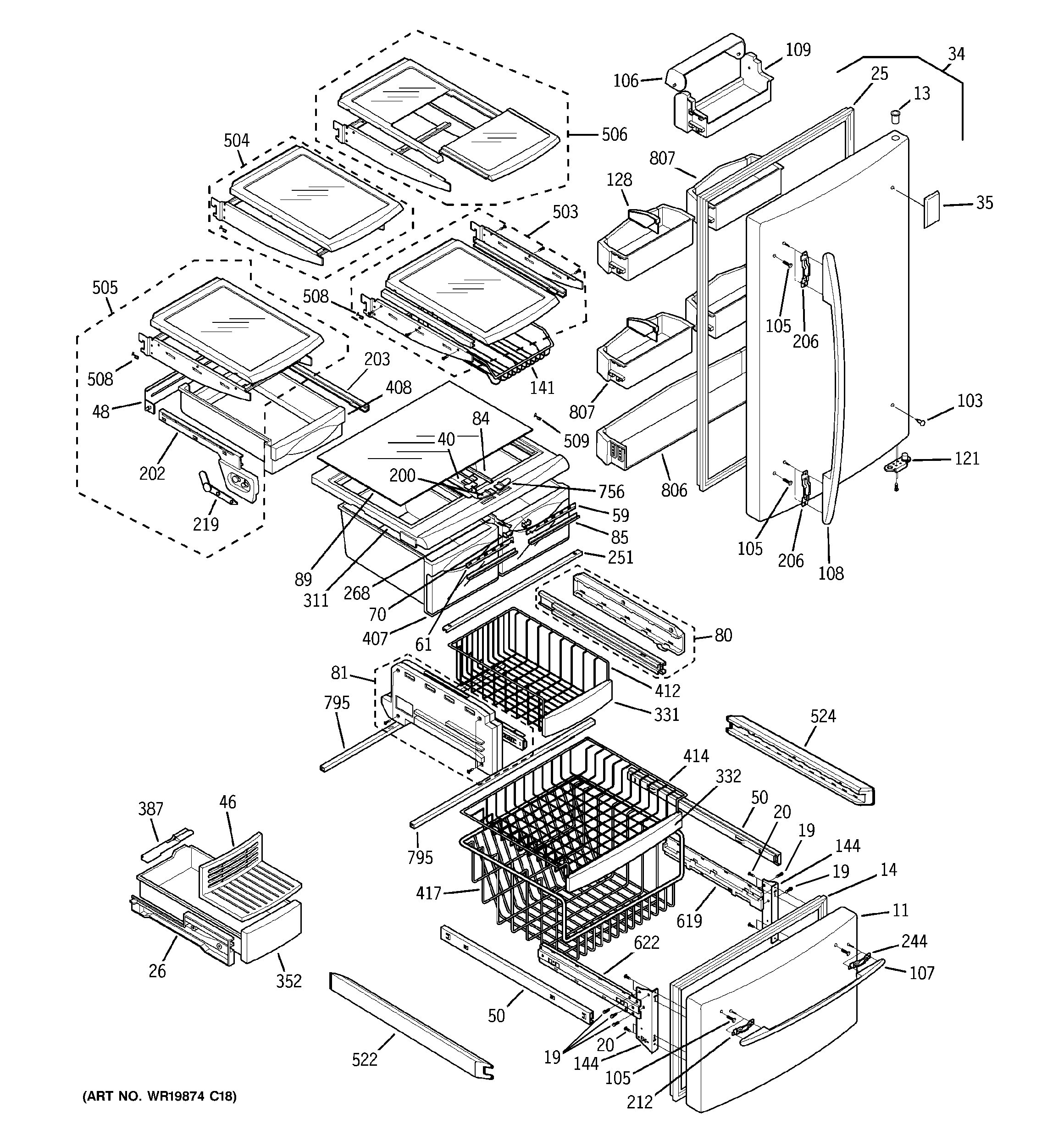 GE PDS22MFSBCC doors & shelves diagram