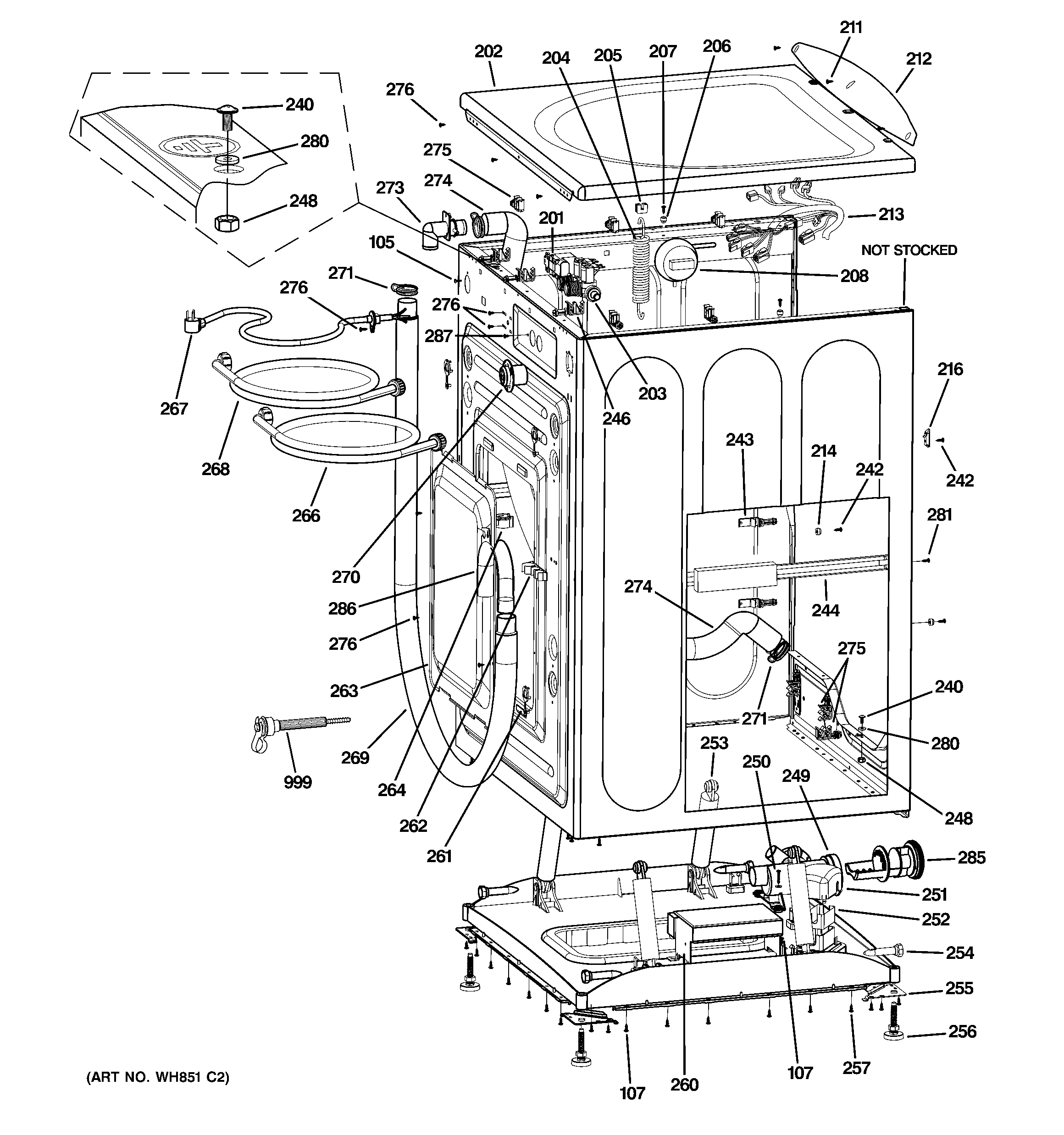 GE WHDVH680J0MS cabinet & top panel diagram