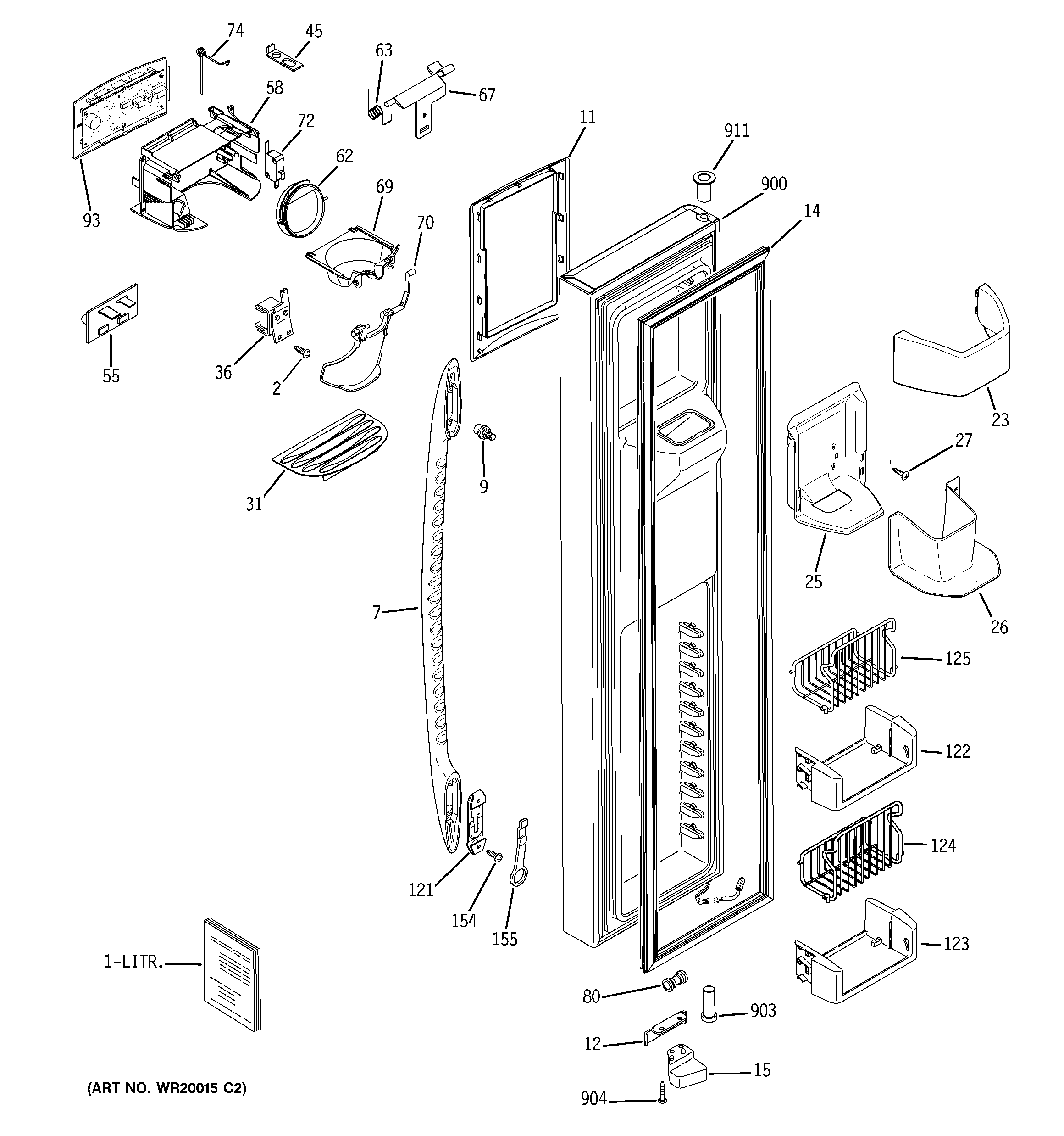 GE PSF26NGTAWW freezer door diagram