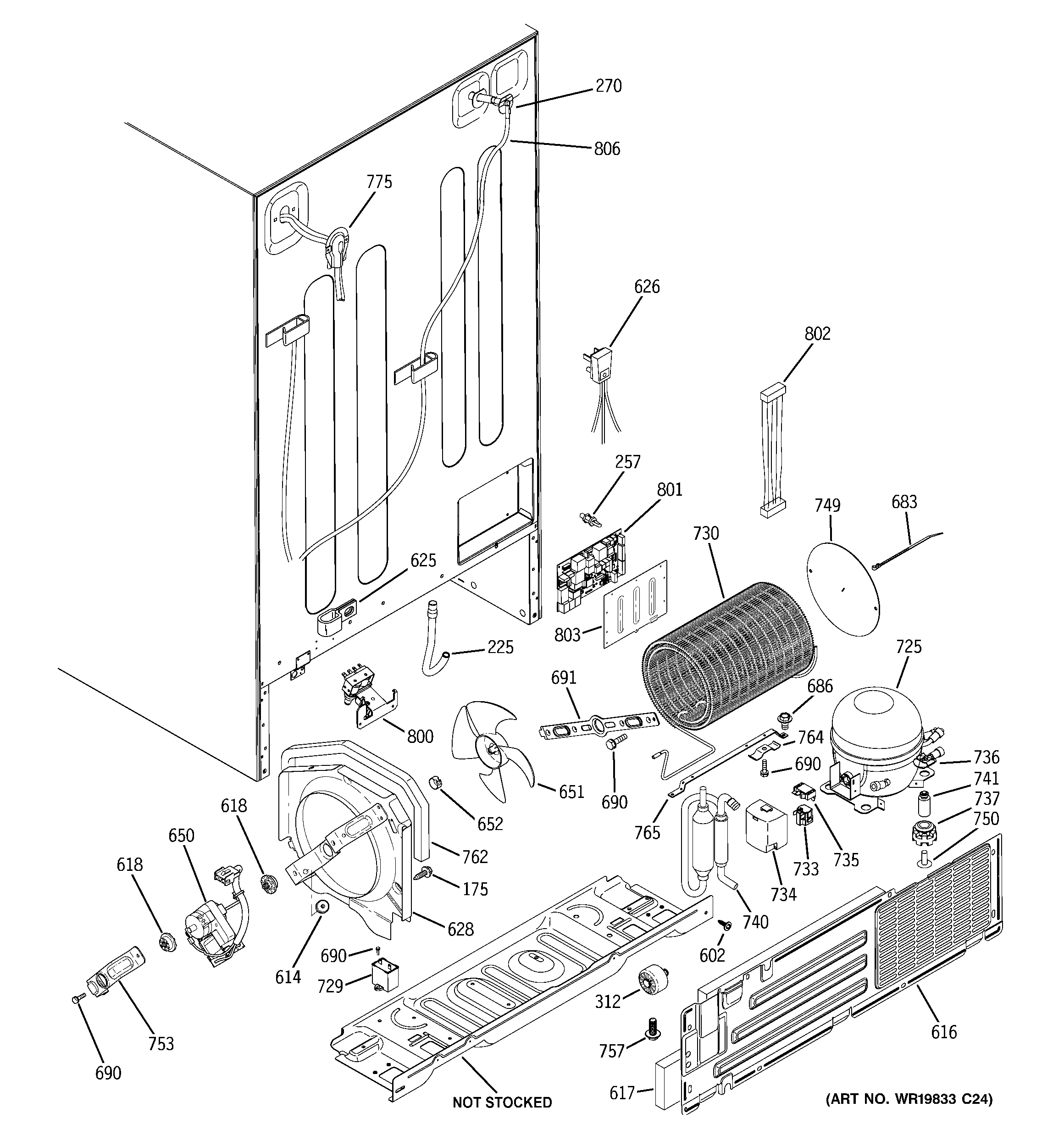 GE PSF26NGTAWW sealed system & mother board diagram