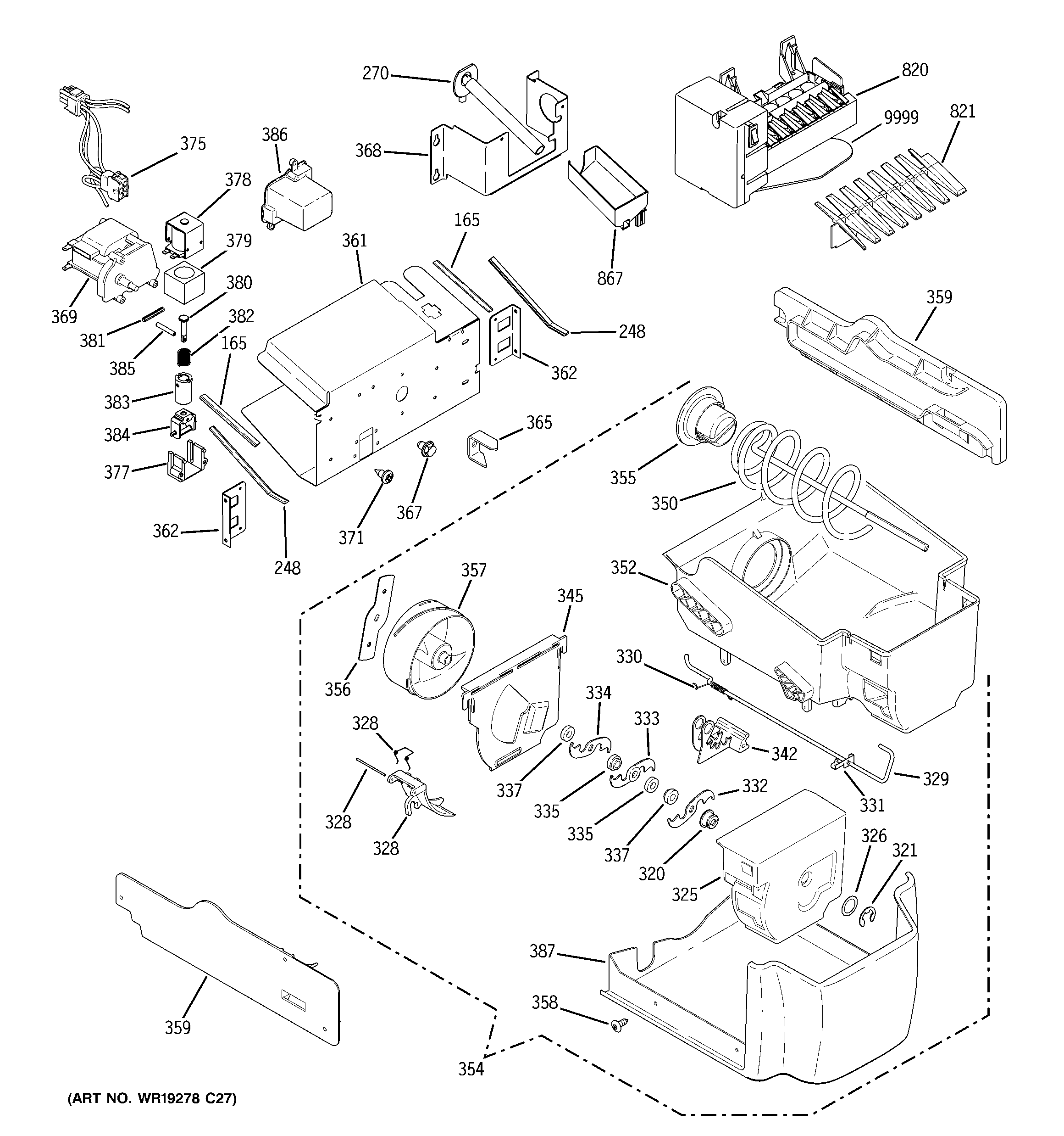 GE PSF26NGTAWW ice maker & dispenser diagram