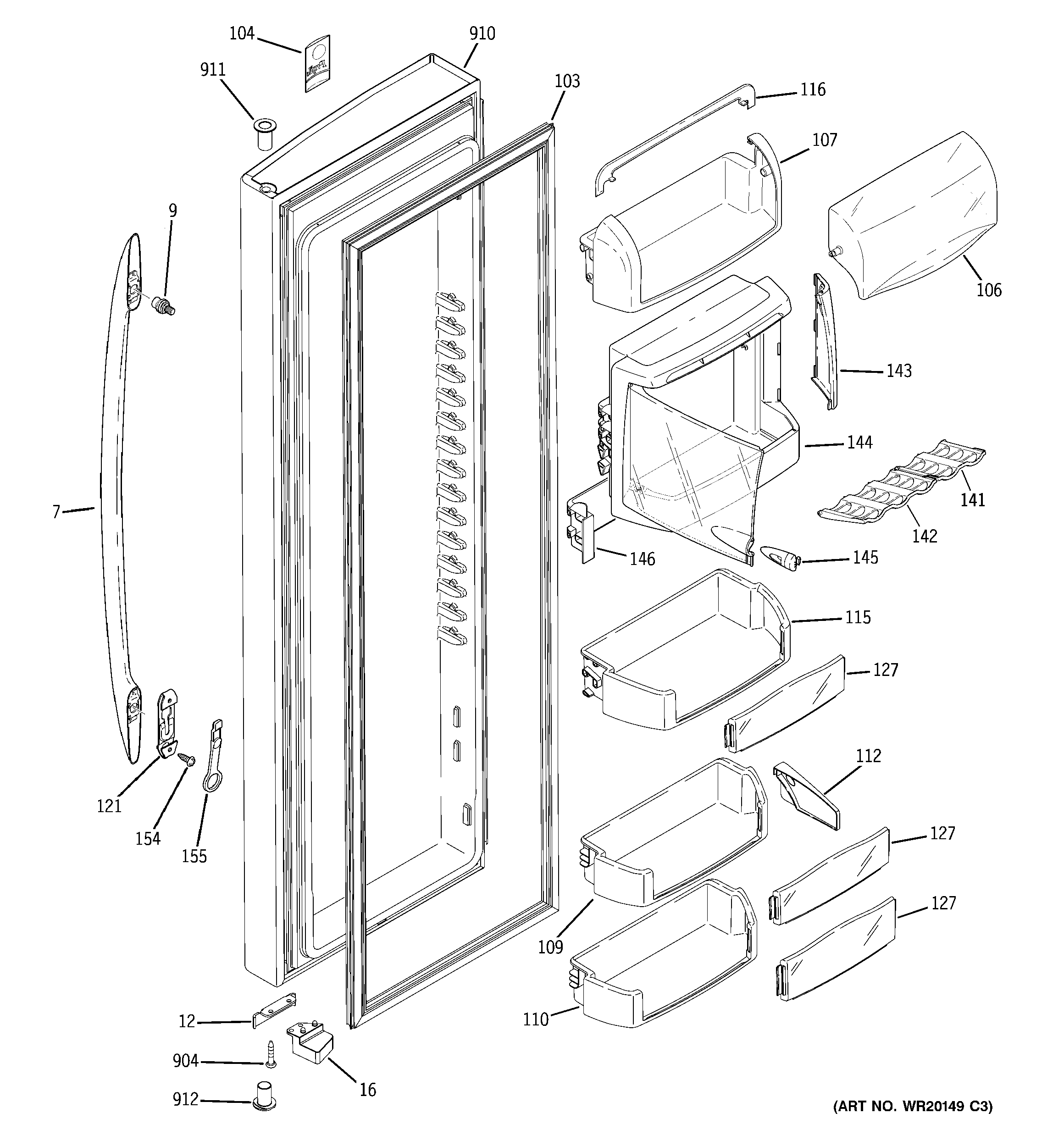 GE PSHF6YGZBEBB fresh food door diagram