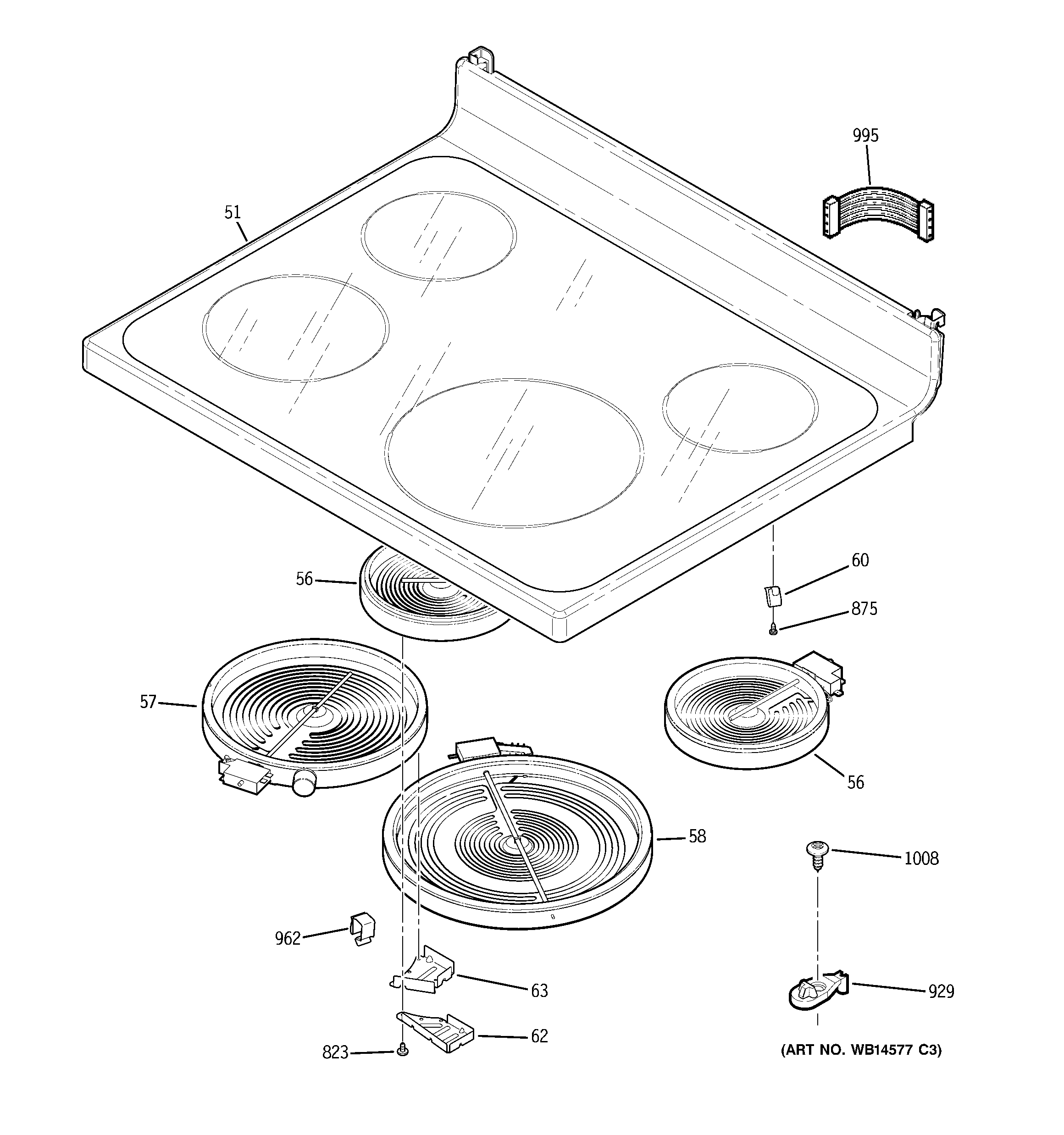 GE JB640DIR4BB cooktop diagram