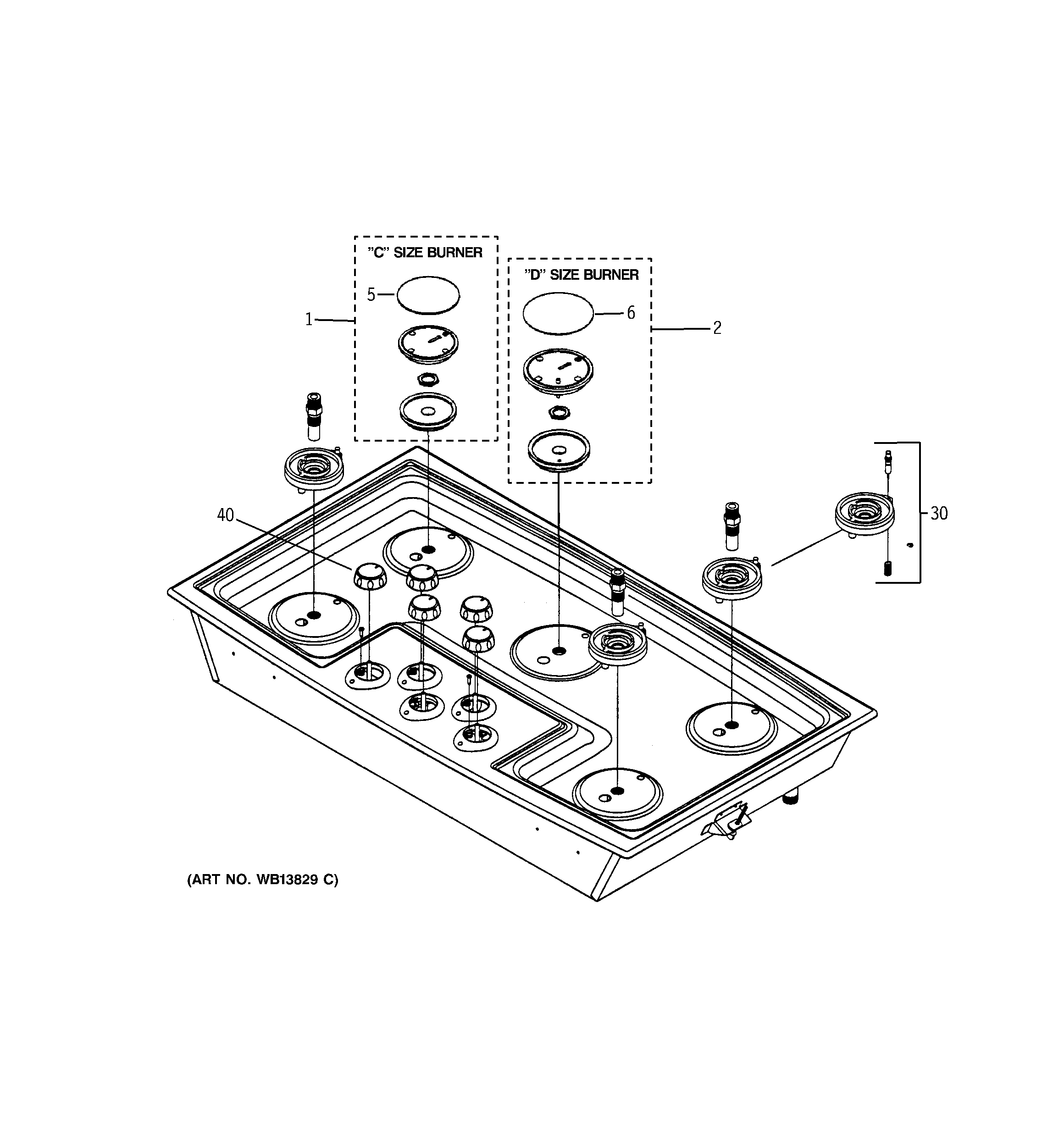 GE ZGU375NSD1SS cooktop & burners diagram