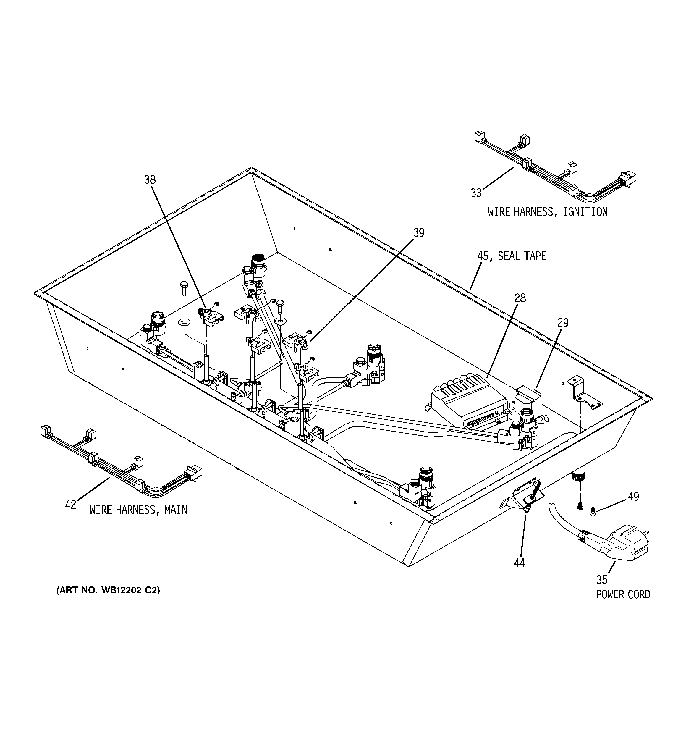 GE ZGU375NSD1SS cooktop box components diagram