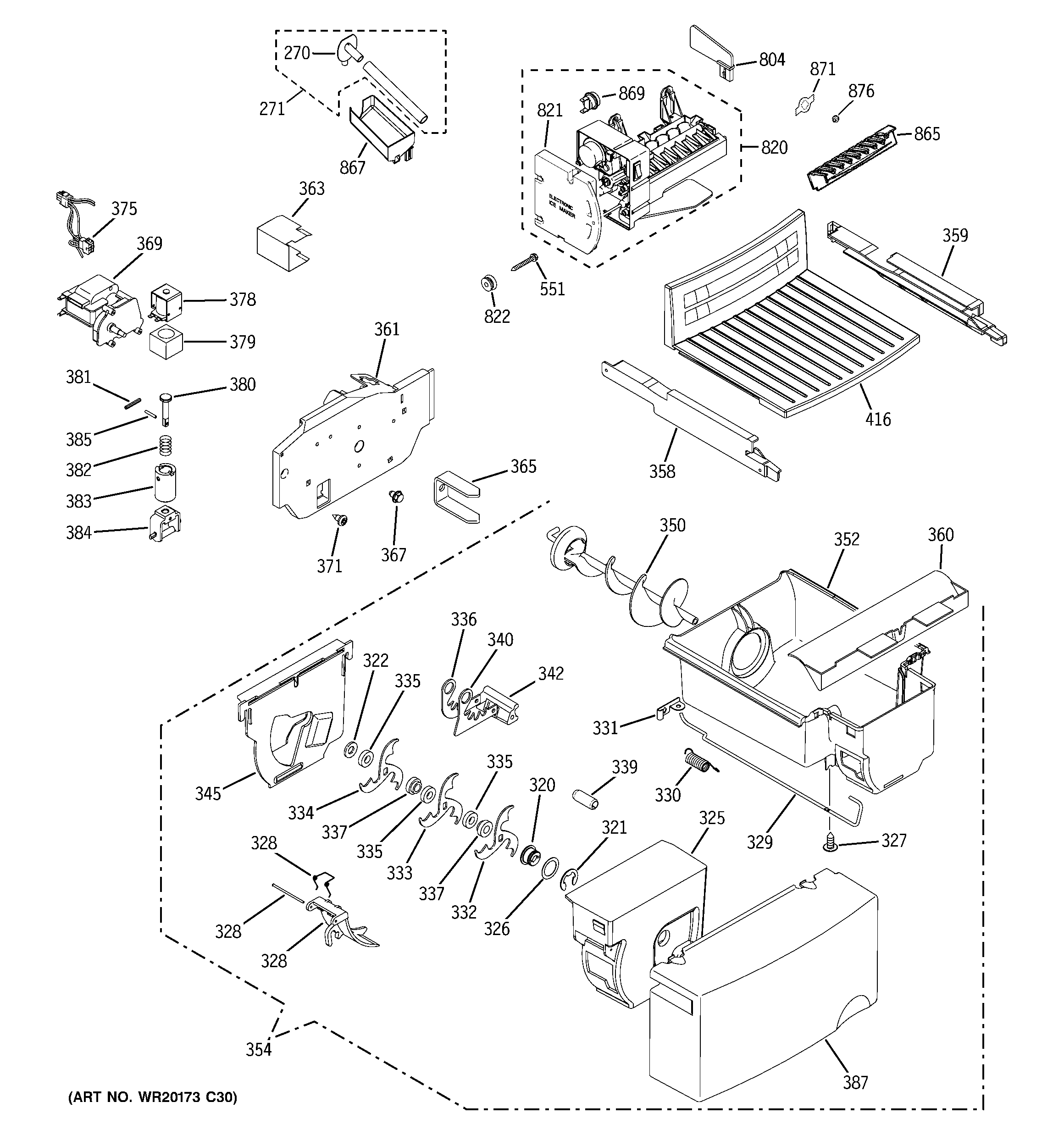 GE BSS25JSTRSS ice maker & dispenser diagram
