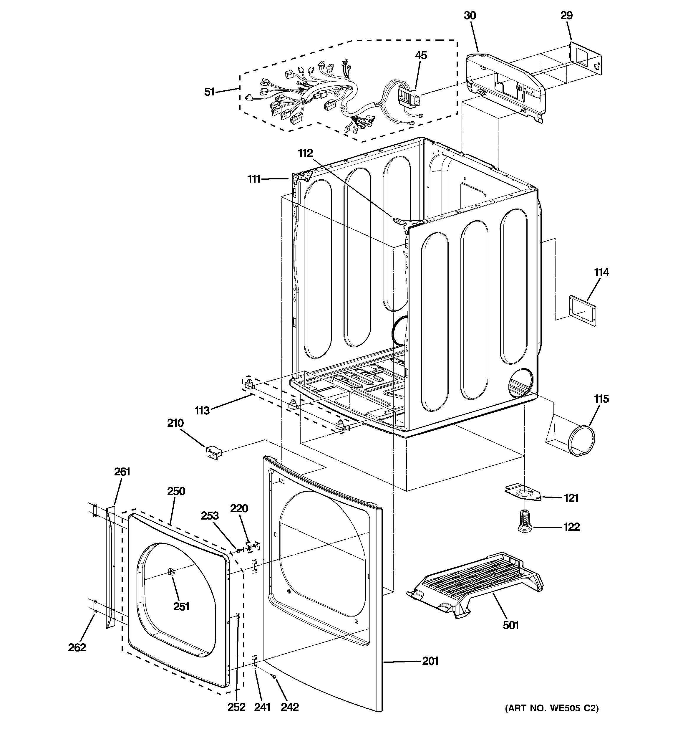 GE DPGT650EH0MG cabinet, front panel & door diagram