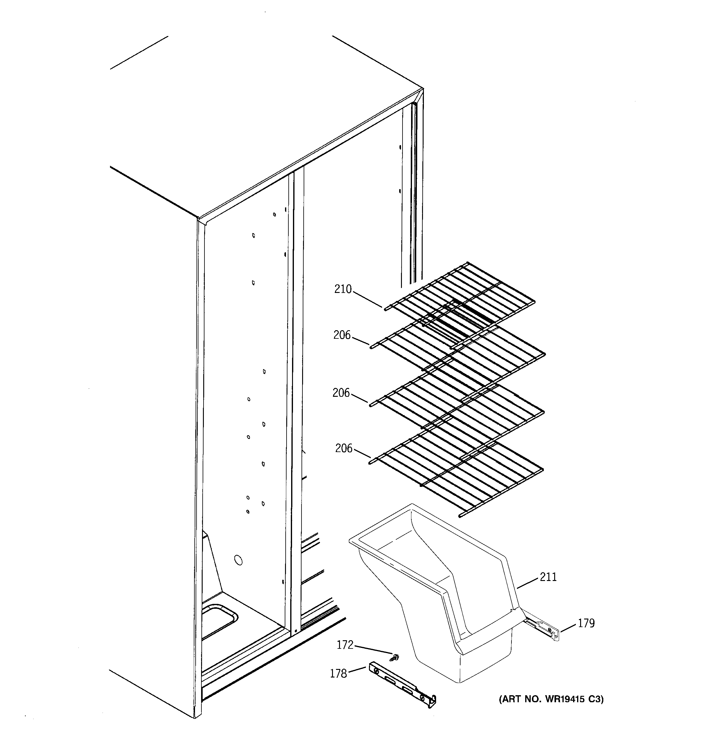 GE GSH25JSCESS freezer shelves diagram