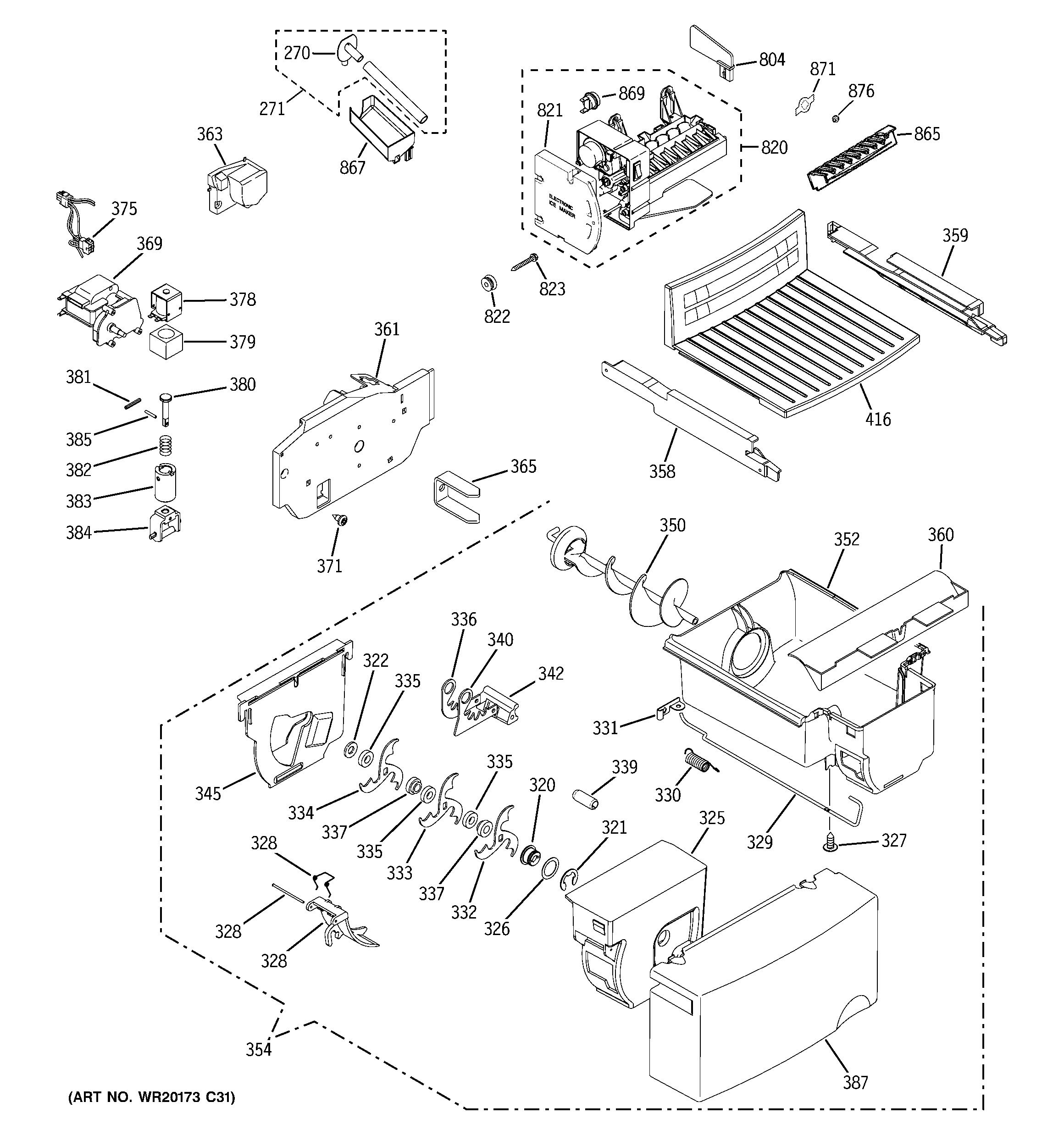 GE GSH25JSCESS ice maker & dispenser diagram