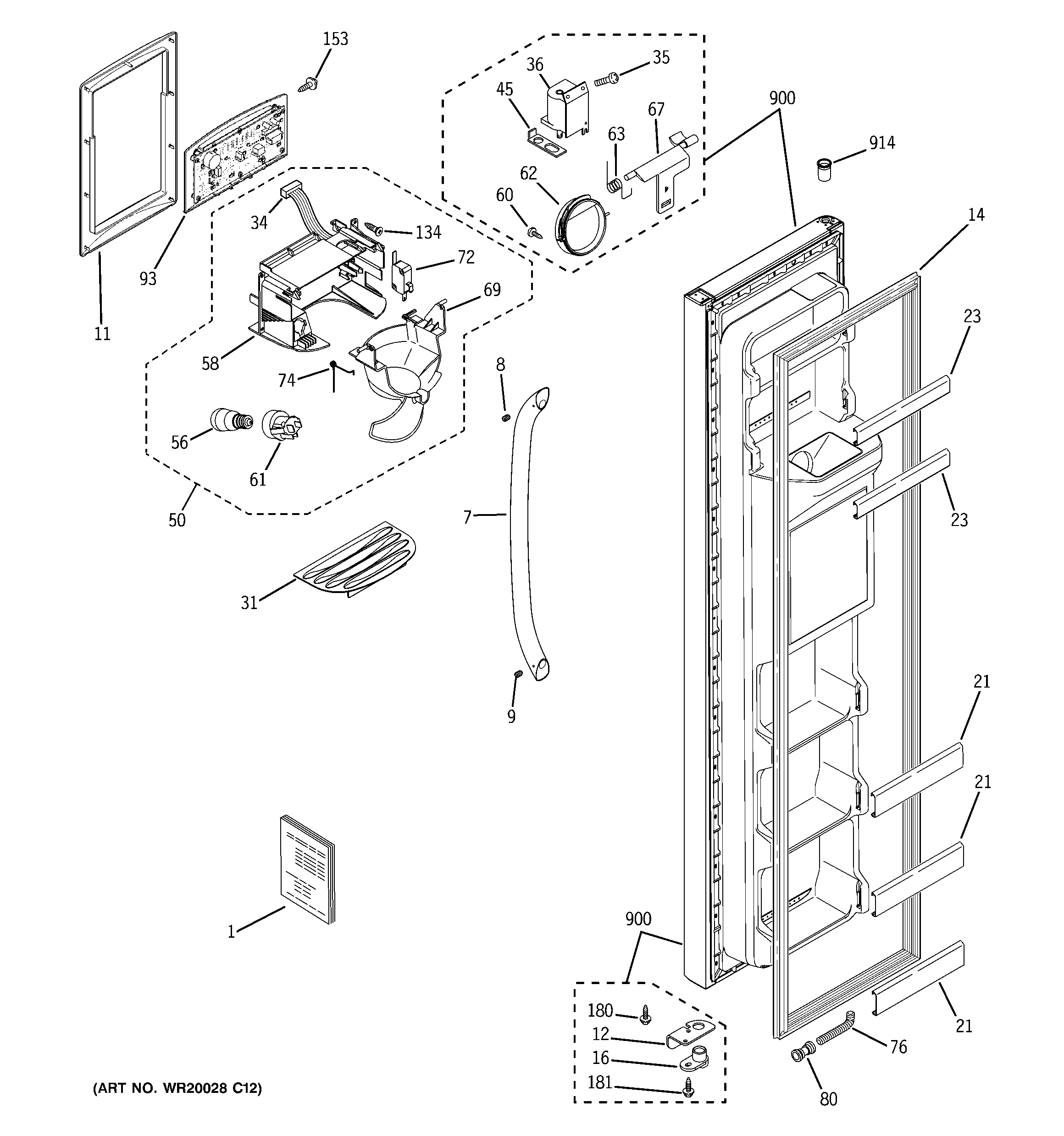 GE GSL22JGCELS freezer door diagram