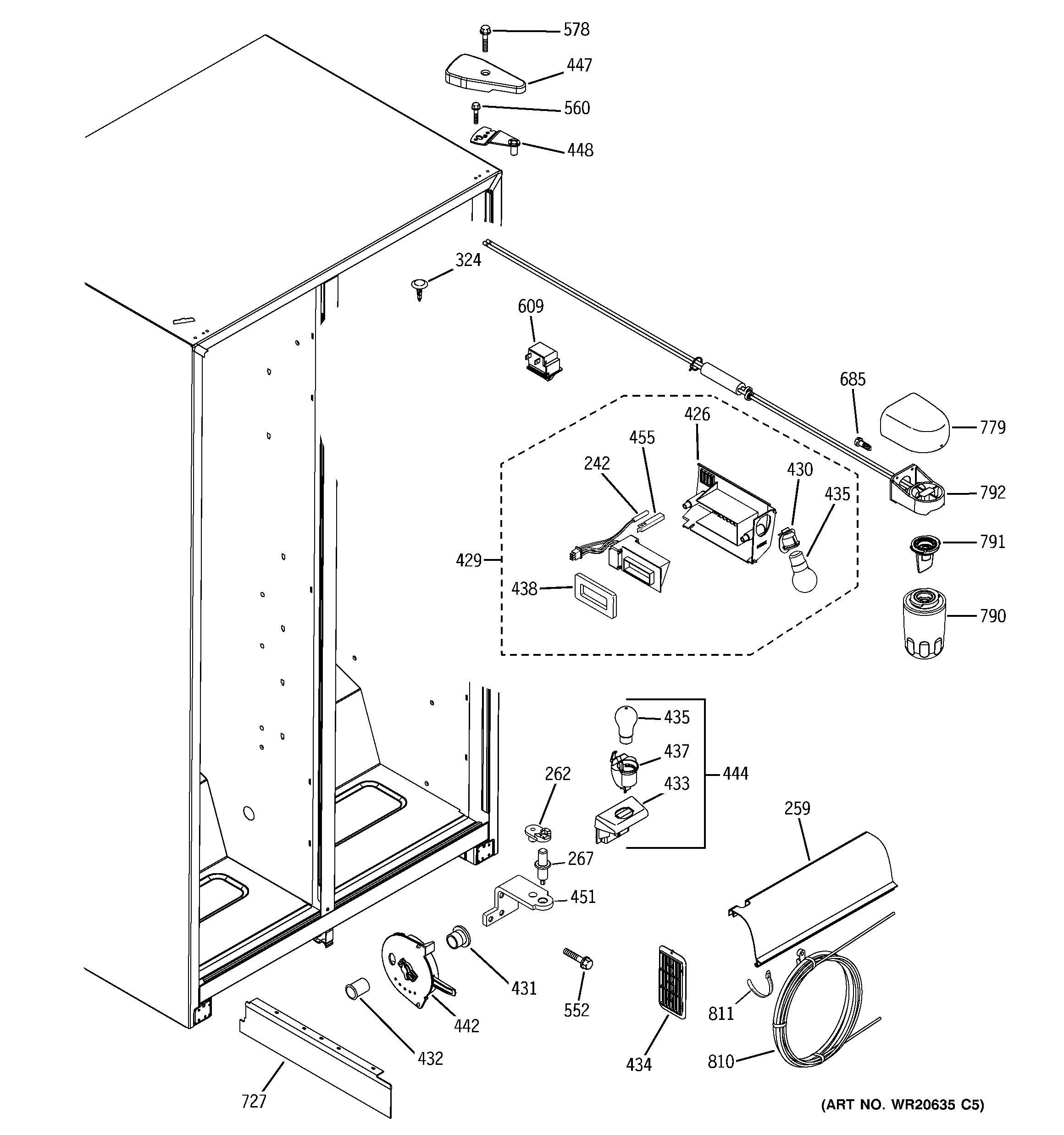 GE GSL25JGCELS fresh food section diagram