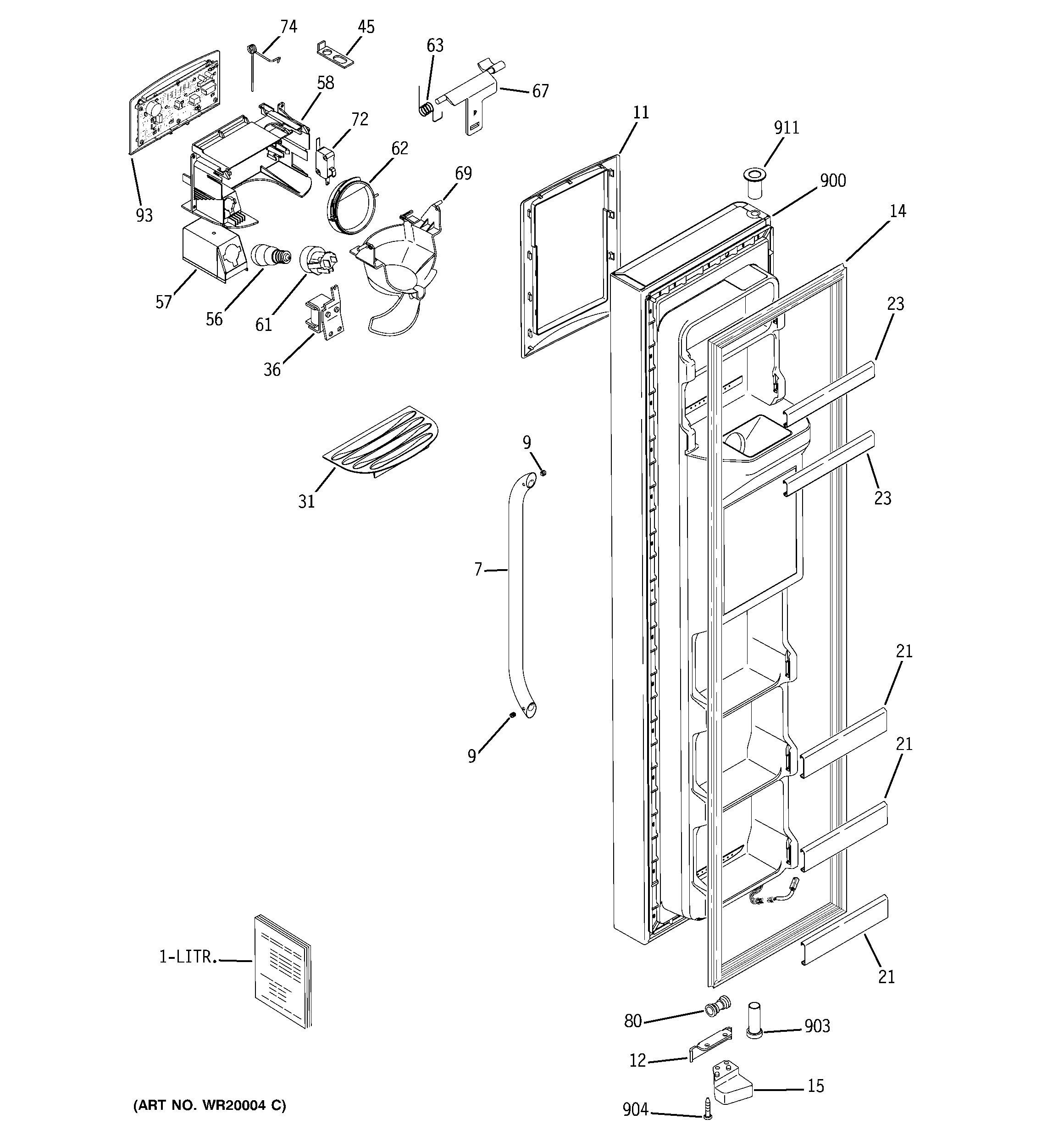 GE GSS25KSTBSS freezer door diagram