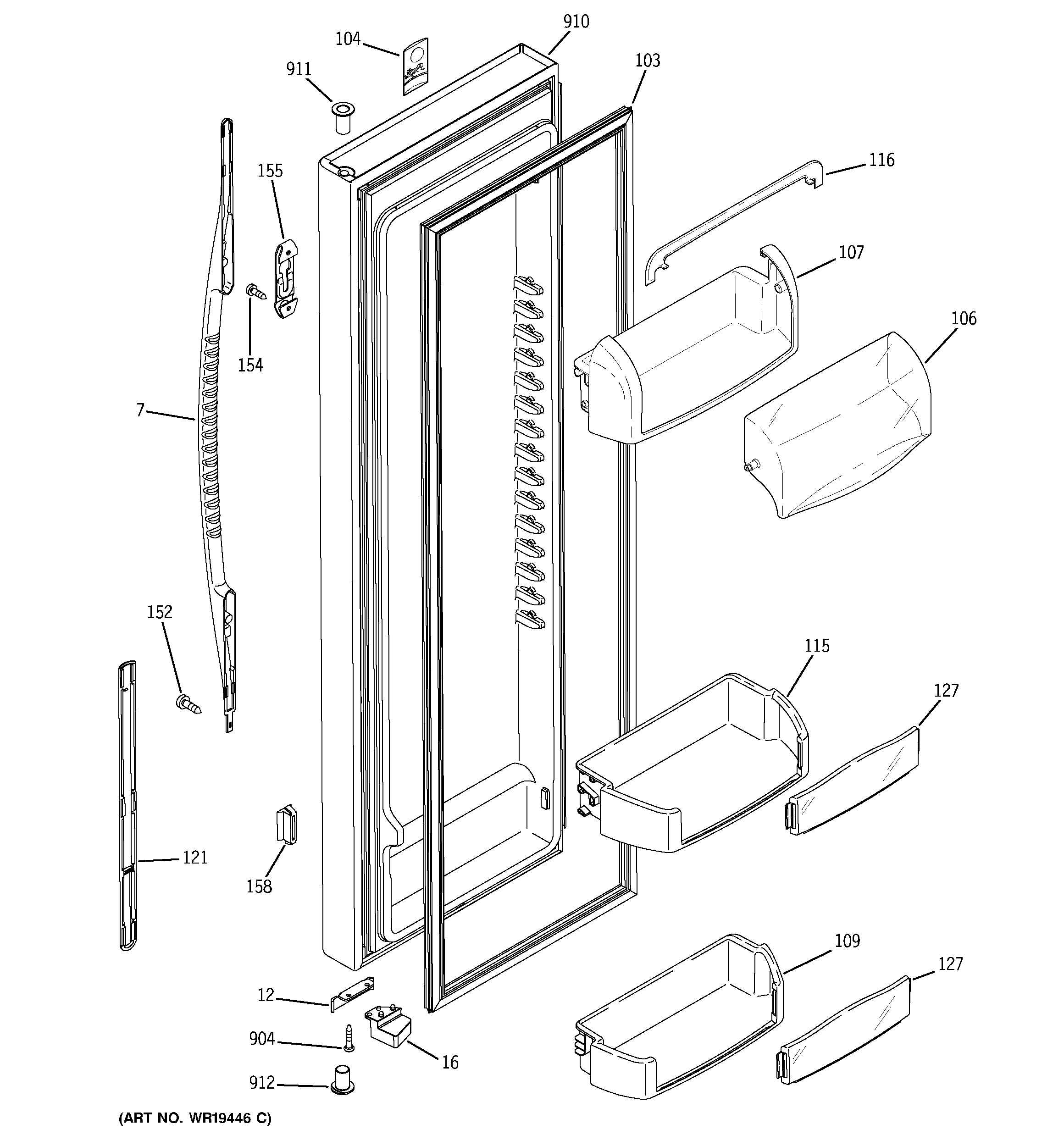 GE PSS26LGRCWW fresh food door diagram
