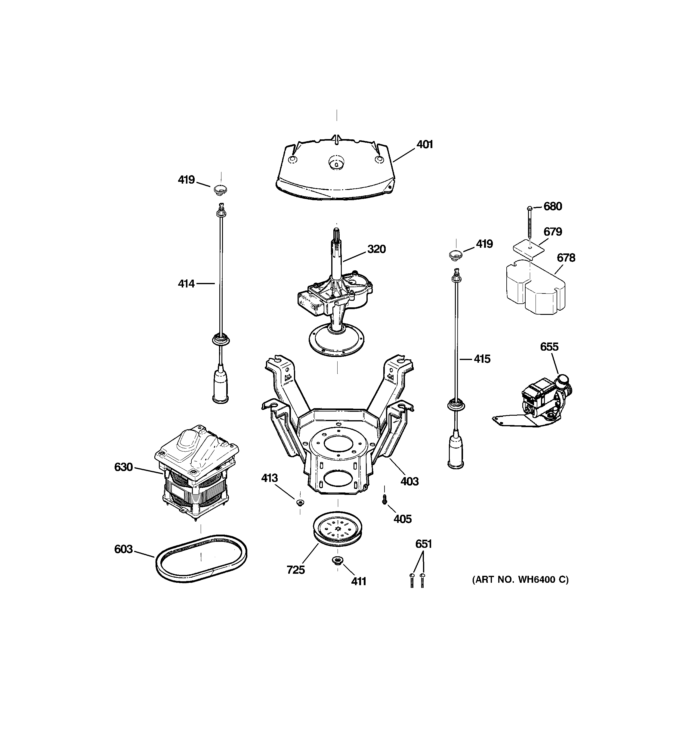 GE GTWN3000M1WS suspension, pump & drive components diagram