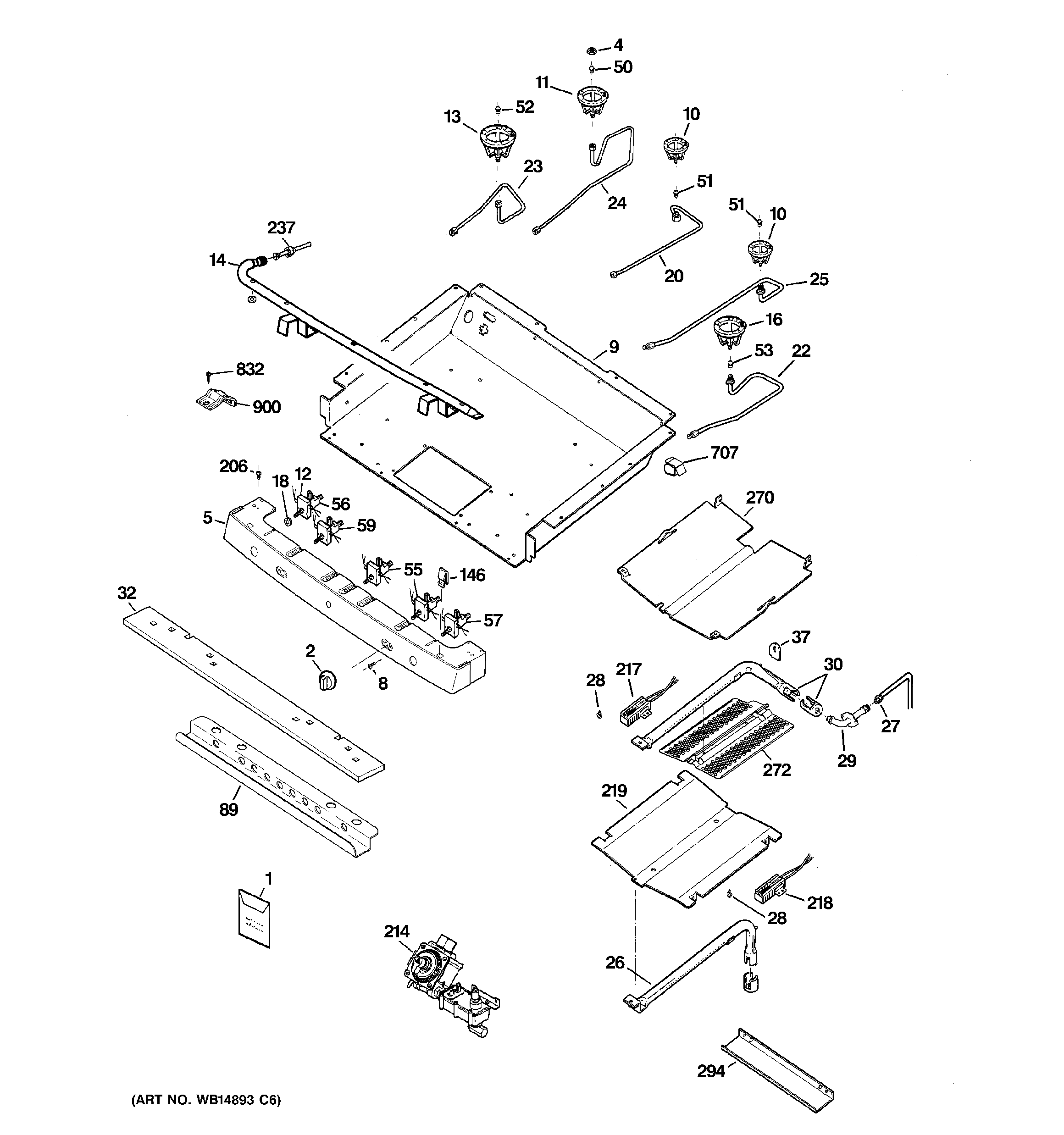 GE JGB296SET1SS gas & burner parts diagram