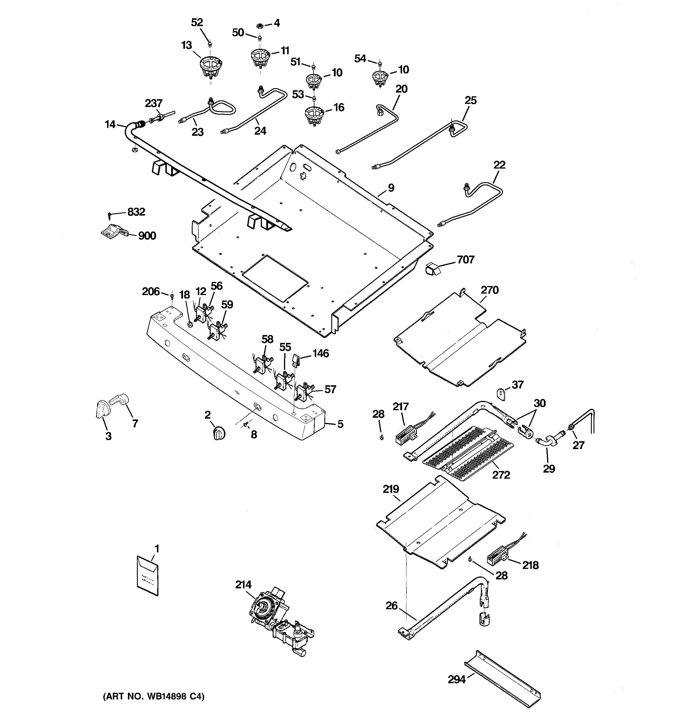 GE JGB600DET1WW gas & burner parts diagram