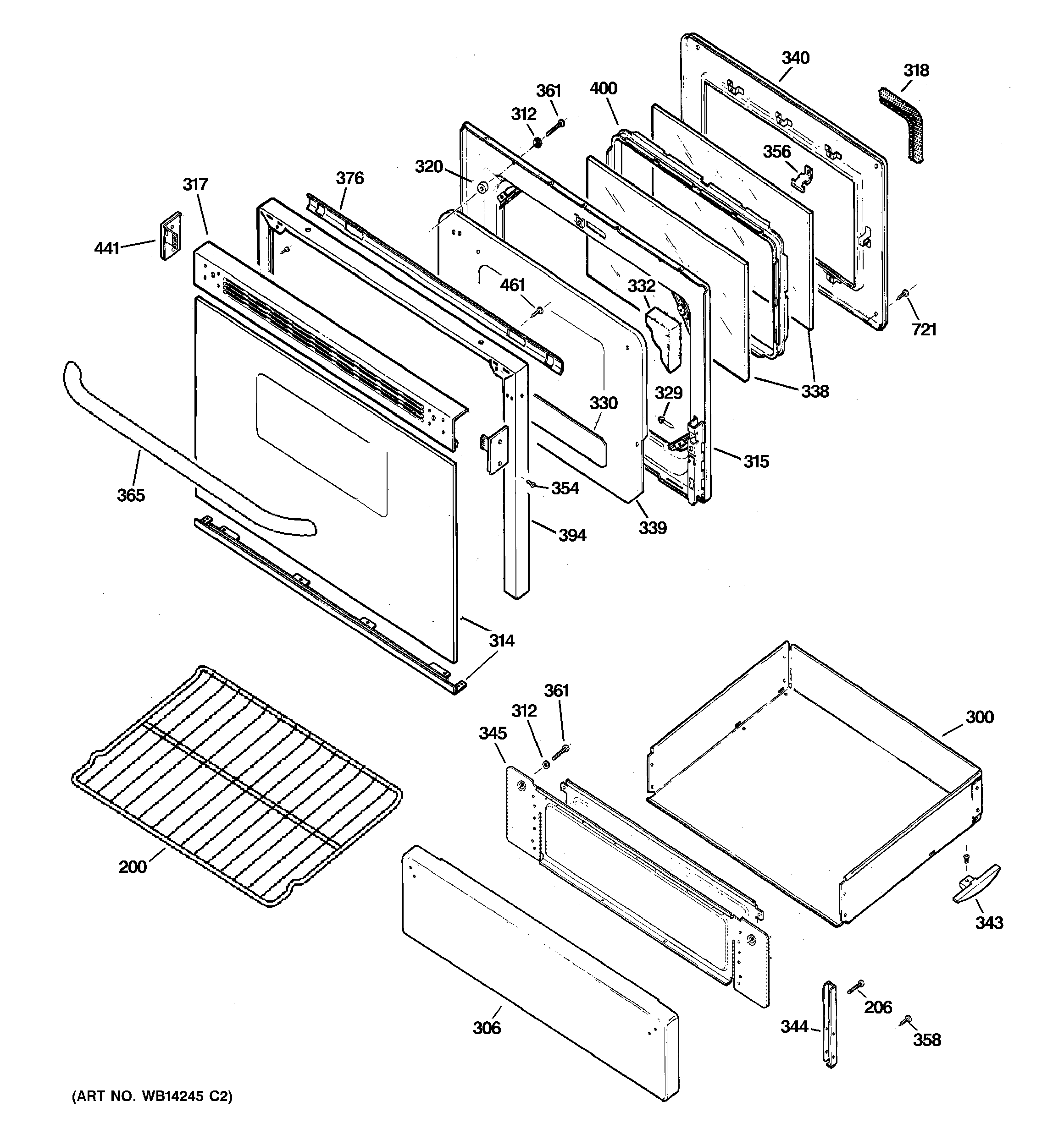 GE JGBP33SET1SS door & drawer parts diagram