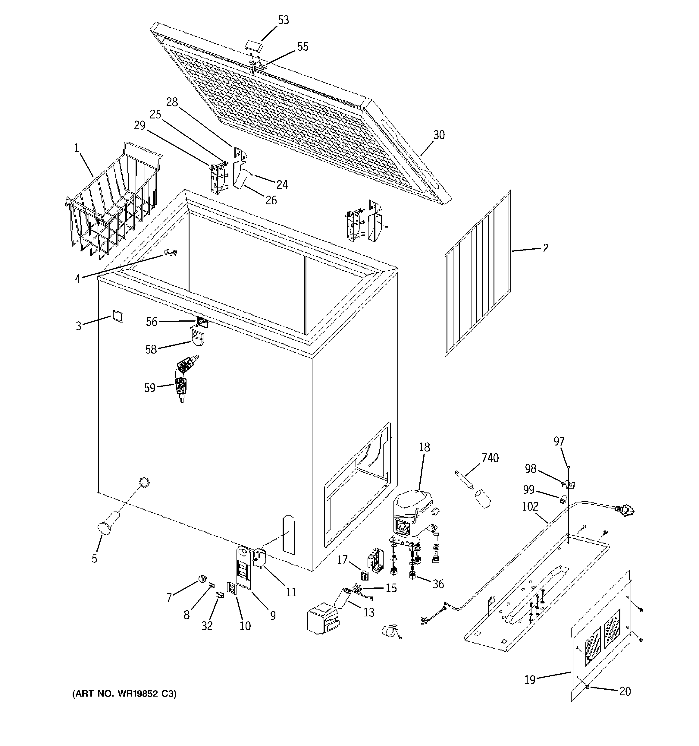 GE FCM7DSAWH freezer diagram