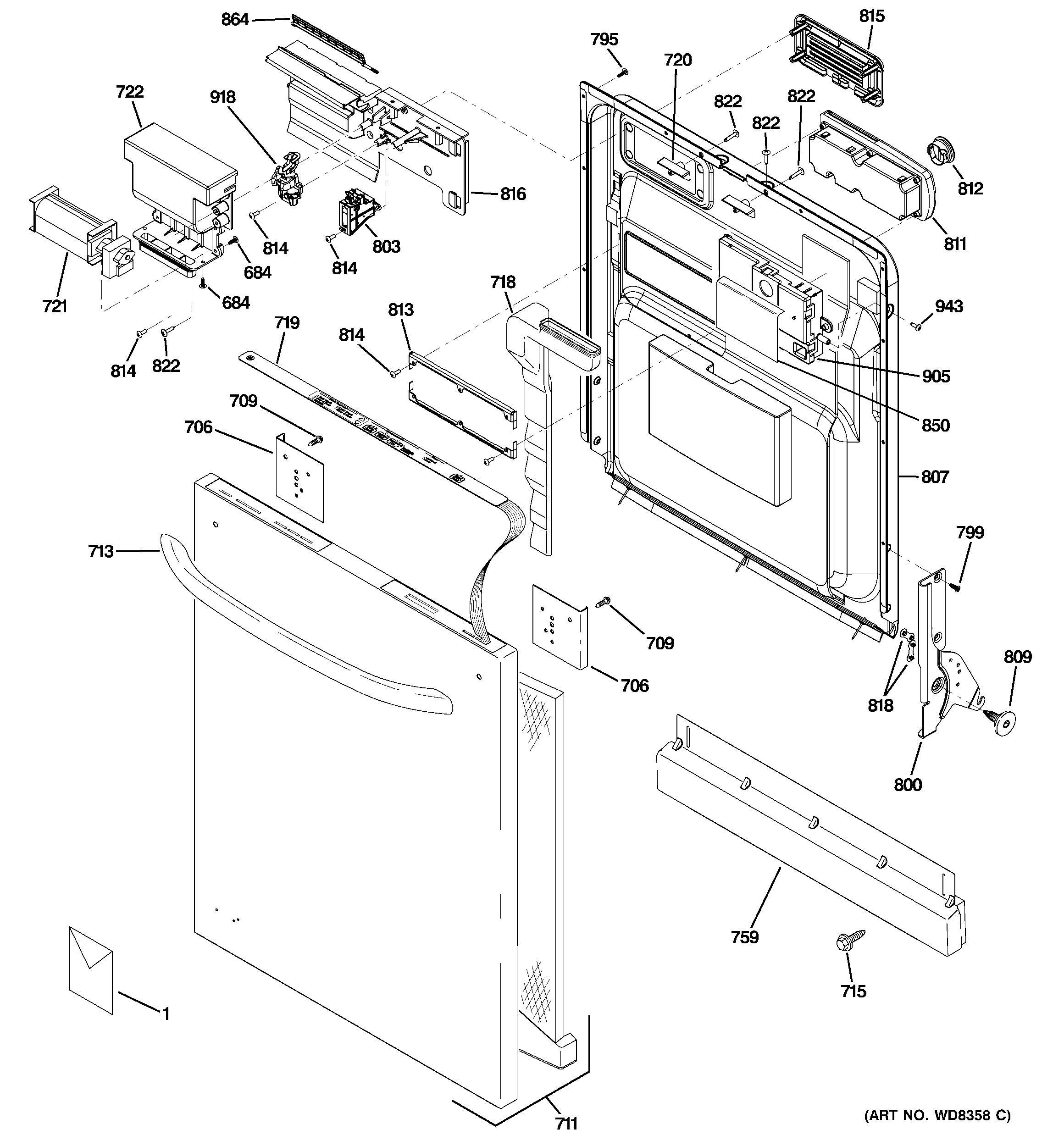 GE GDWT260R30SS escutcheon & door assembly diagram