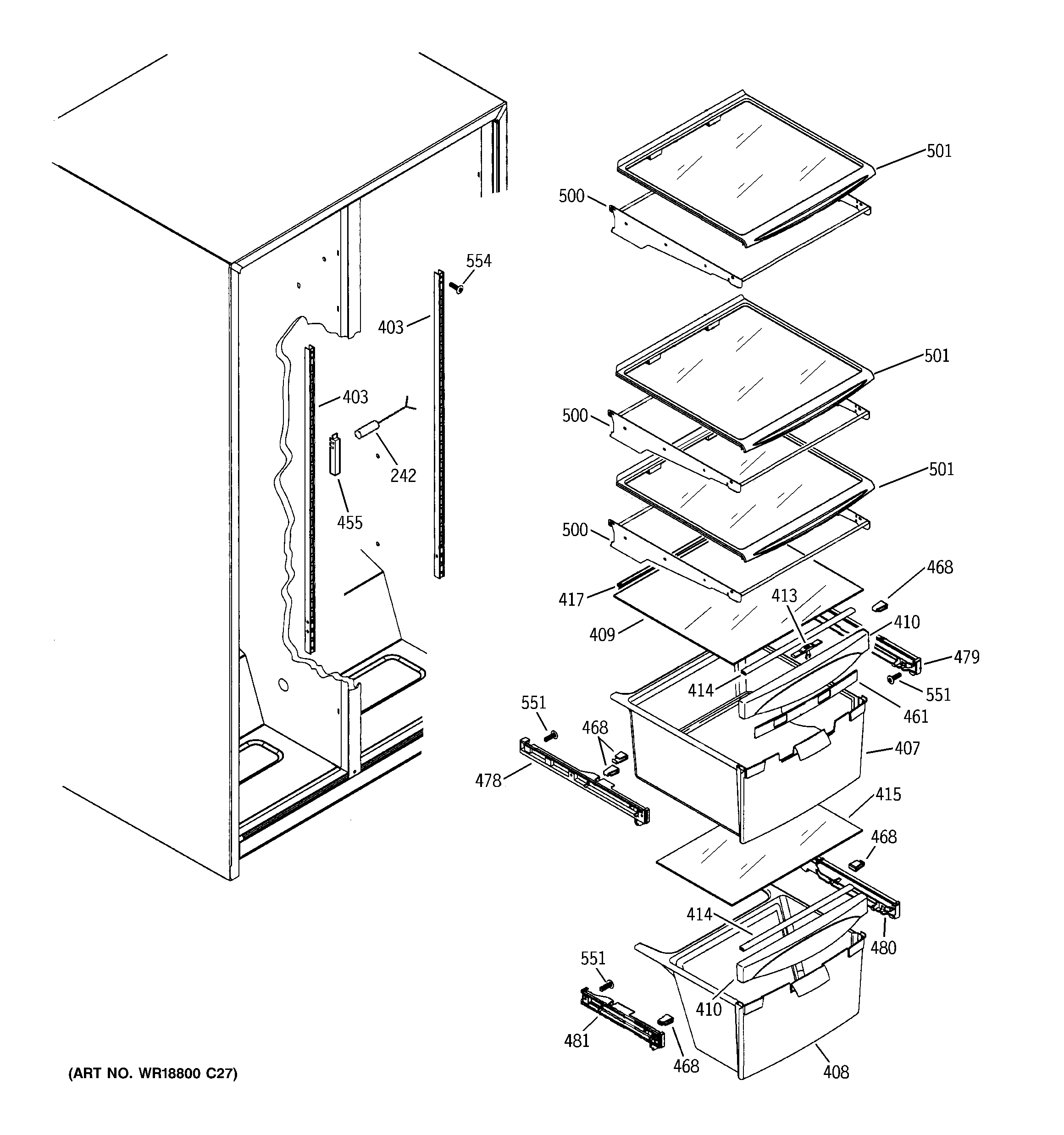 Hotpoint HSM22IFTASA fresh food shelves diagram