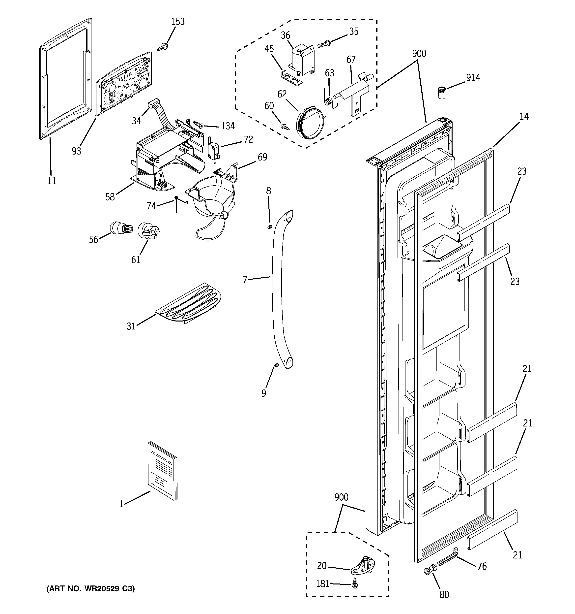 GE GSH25ISXJSS freezer door diagram
