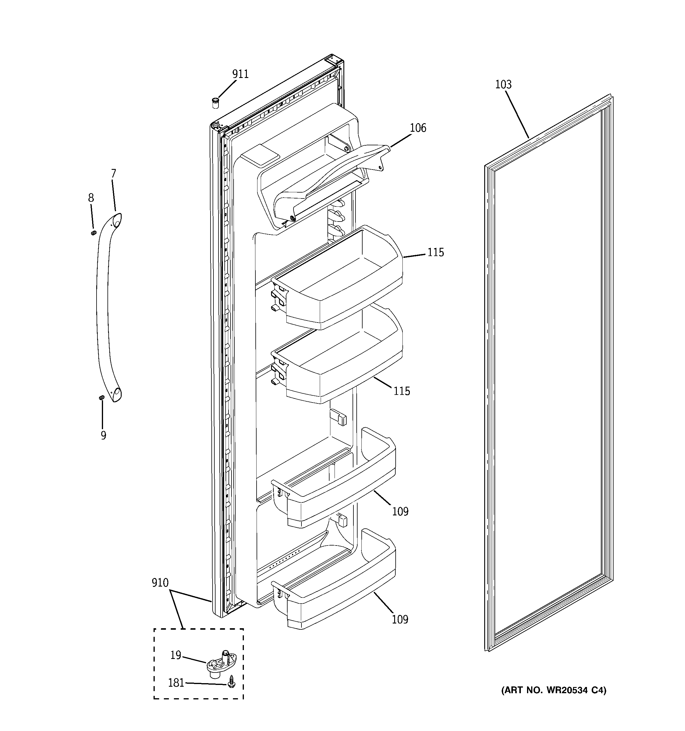 GE GSH25ISXJSS fresh food door diagram