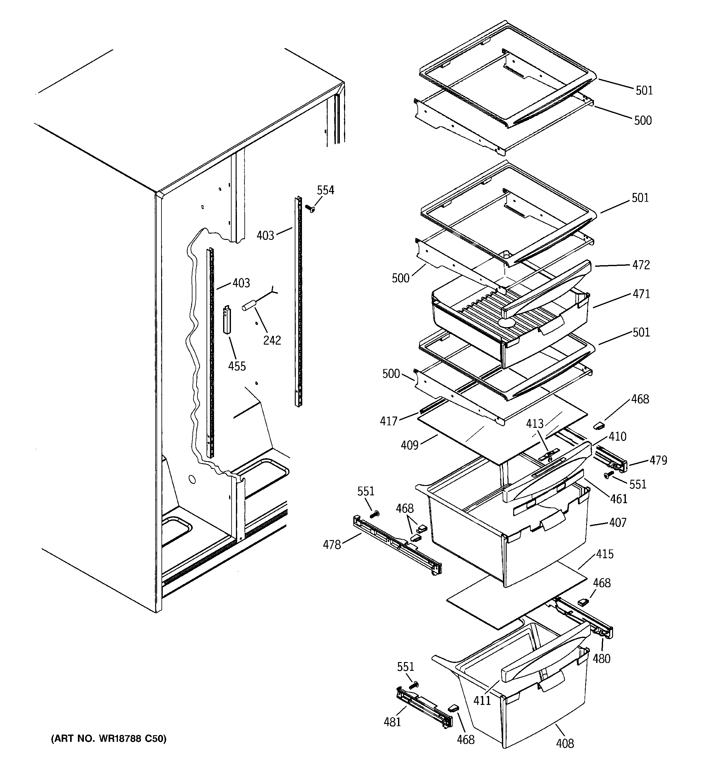 GE GSH25ISXJSS fresh food shelves diagram