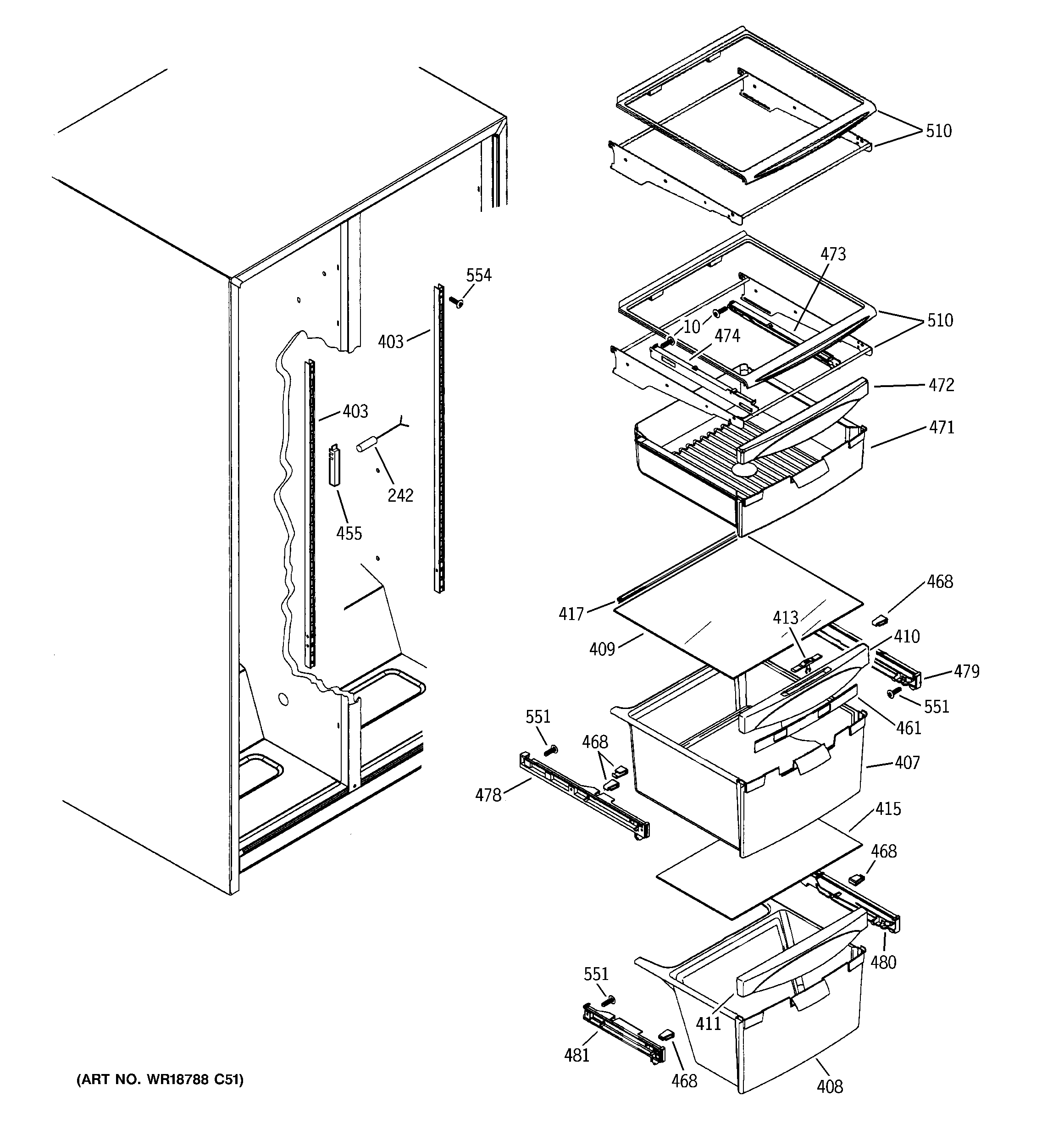 GE GSH25ISXNSS fresh food shelves diagram