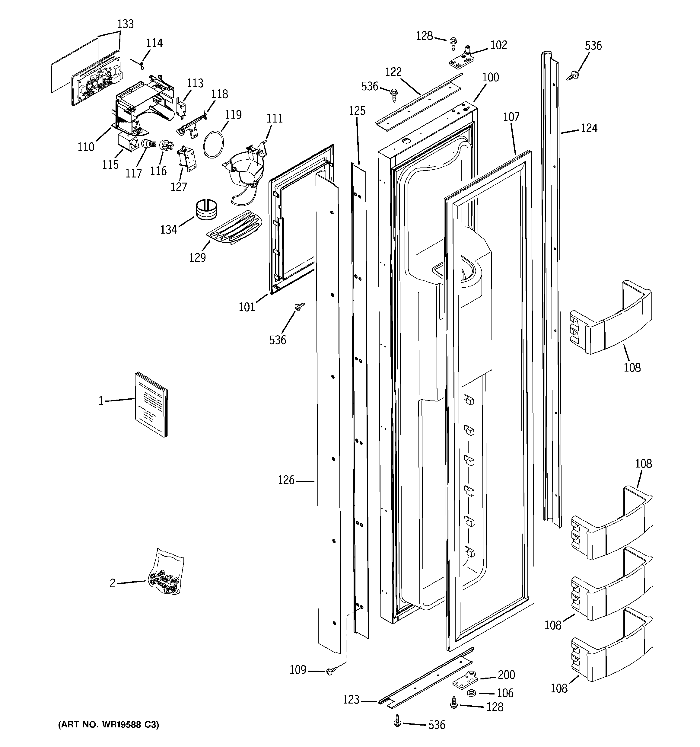 GE ZSEB480DYA freezer door diagram