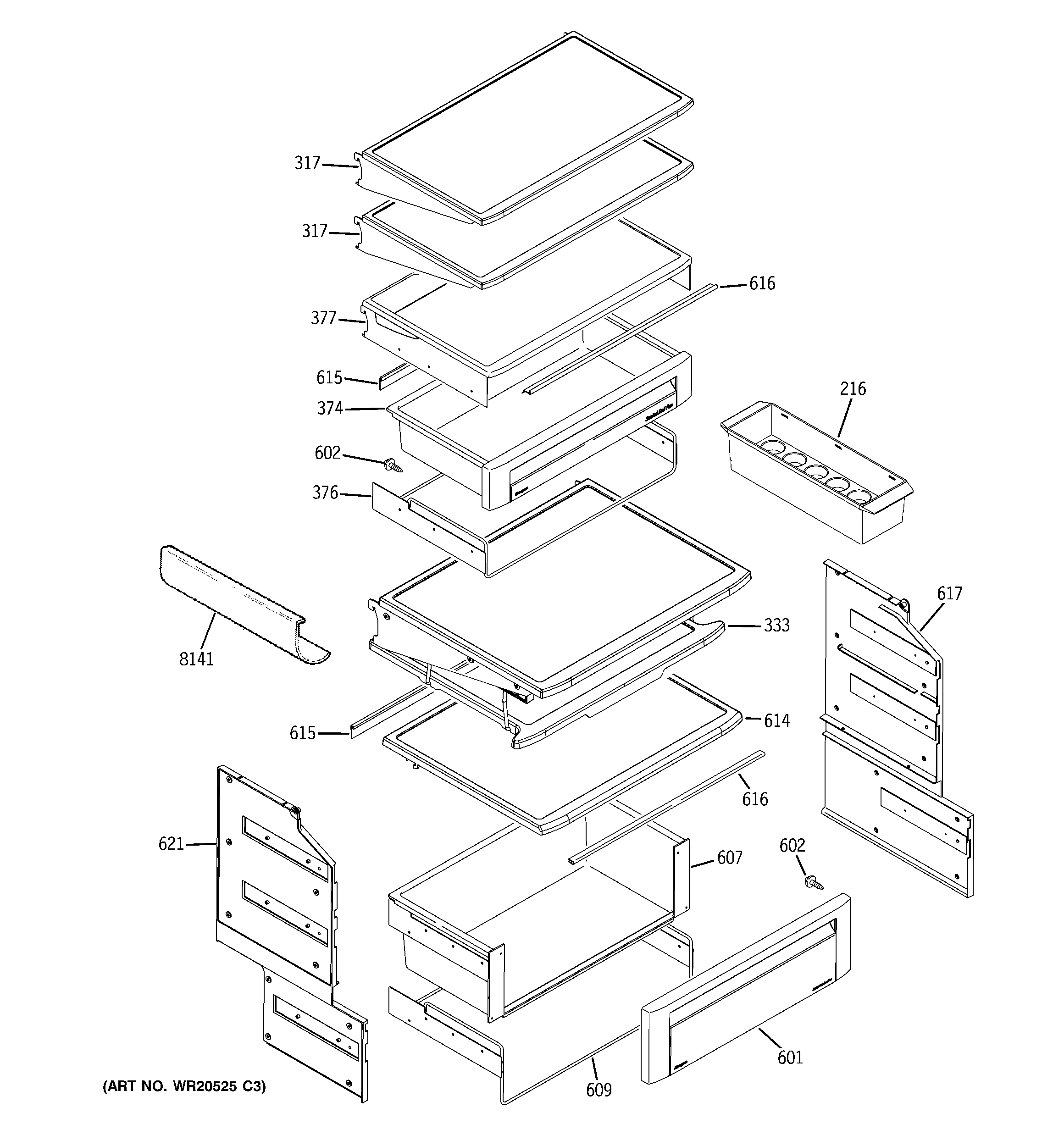 GE ZSEB480DYA fresh food shelves diagram