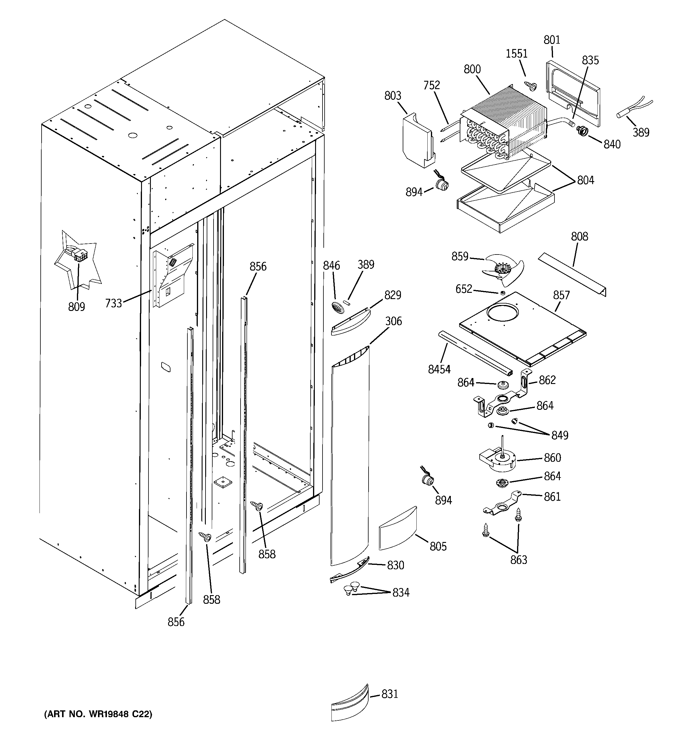 GE ZSEP480DYASS freezer section diagram