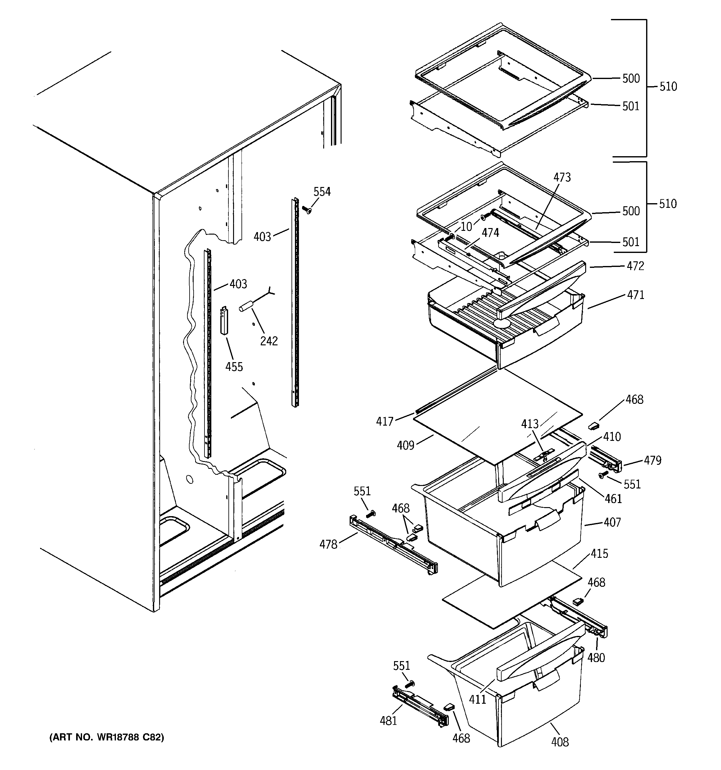 GE GSH25ISXPSS fresh food shelves diagram