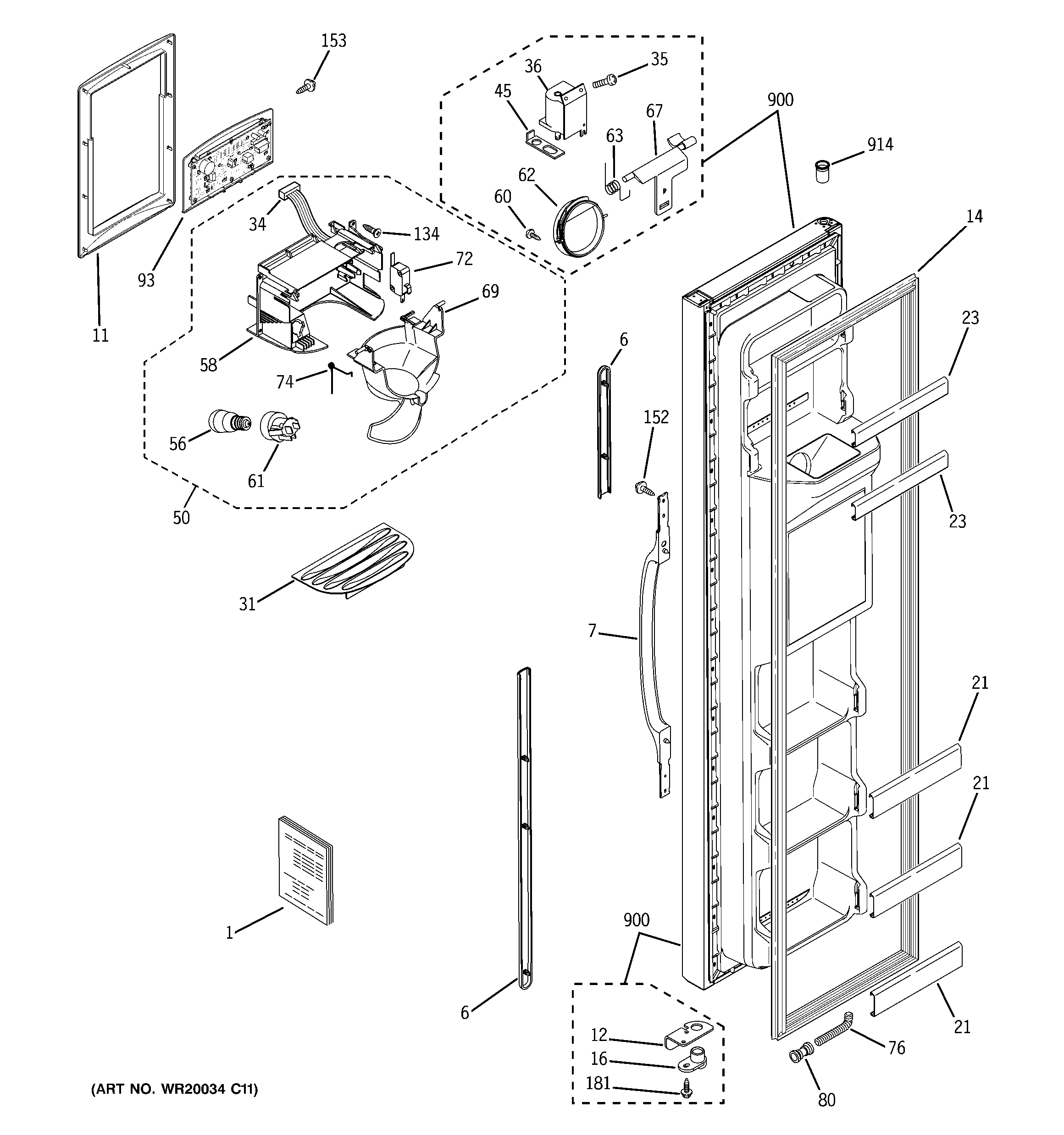 GE GSH22JFXABB freezer door diagram