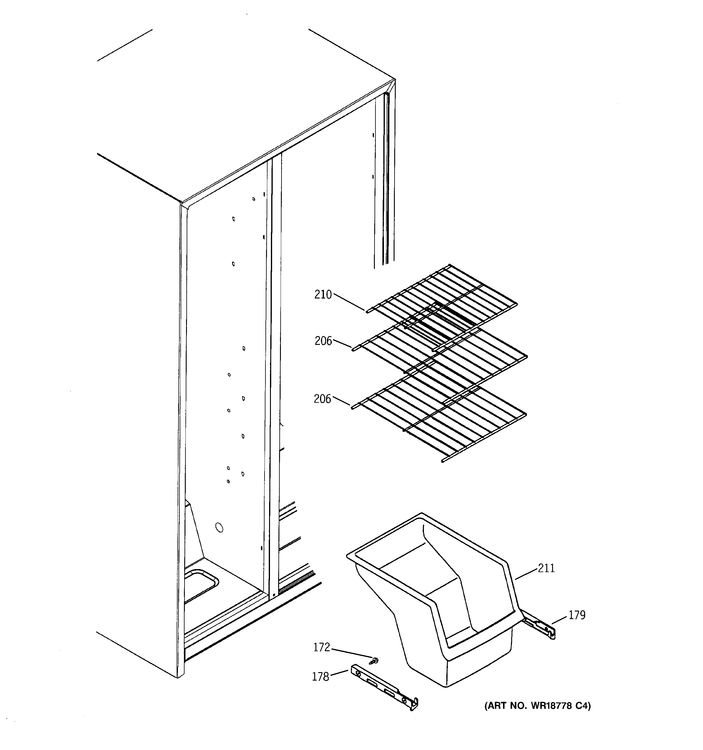 GE GSL22JFBBLB freezer shelves diagram
