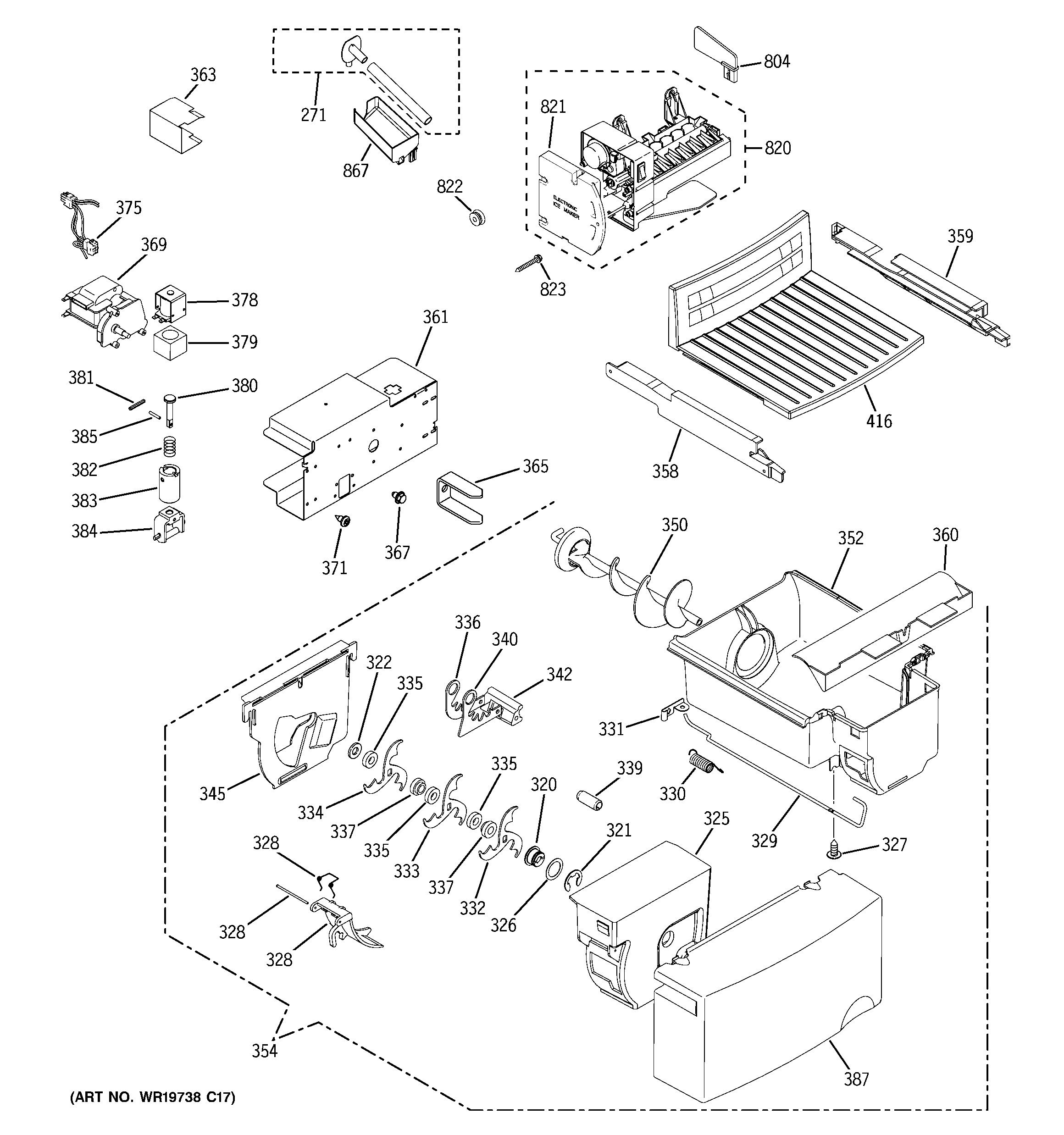 GE GSS22JEBBCC ice maker & dispenser diagram