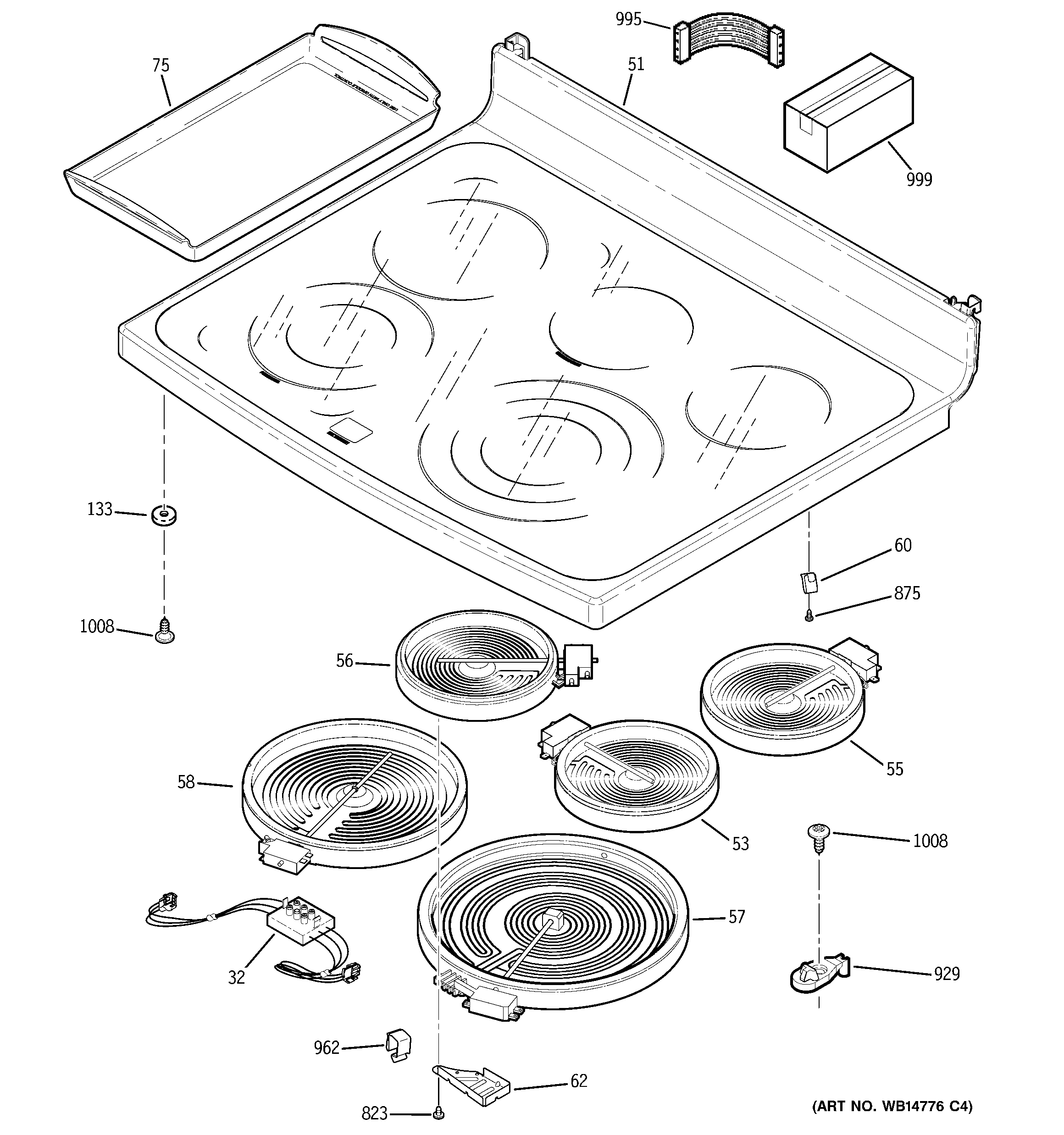 GE PB920TP5WW cooktop diagram