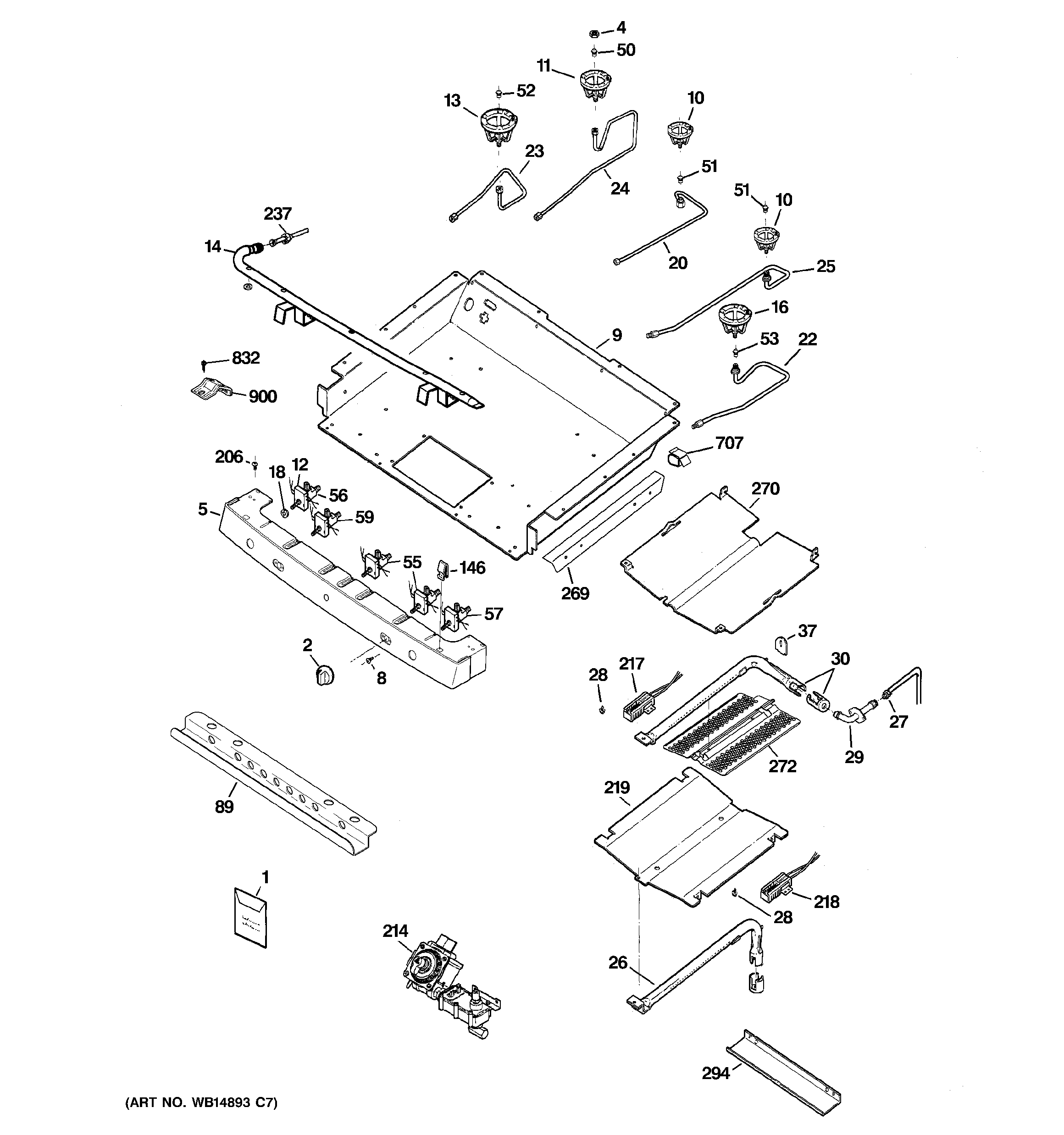 GE JGB282DET2BB gas & burner parts diagram