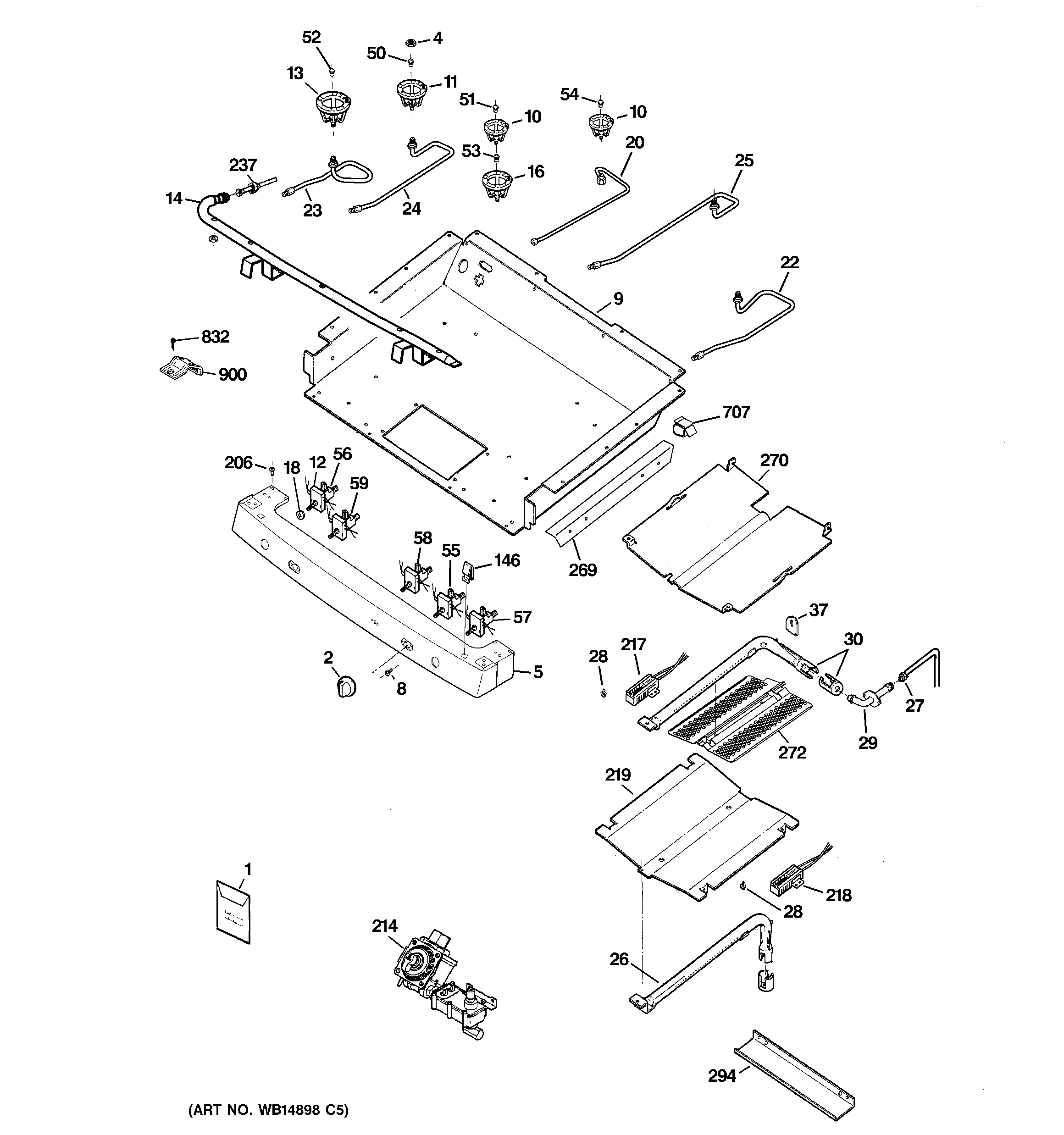 GE JGB500DEP4BB gas & burner parts diagram