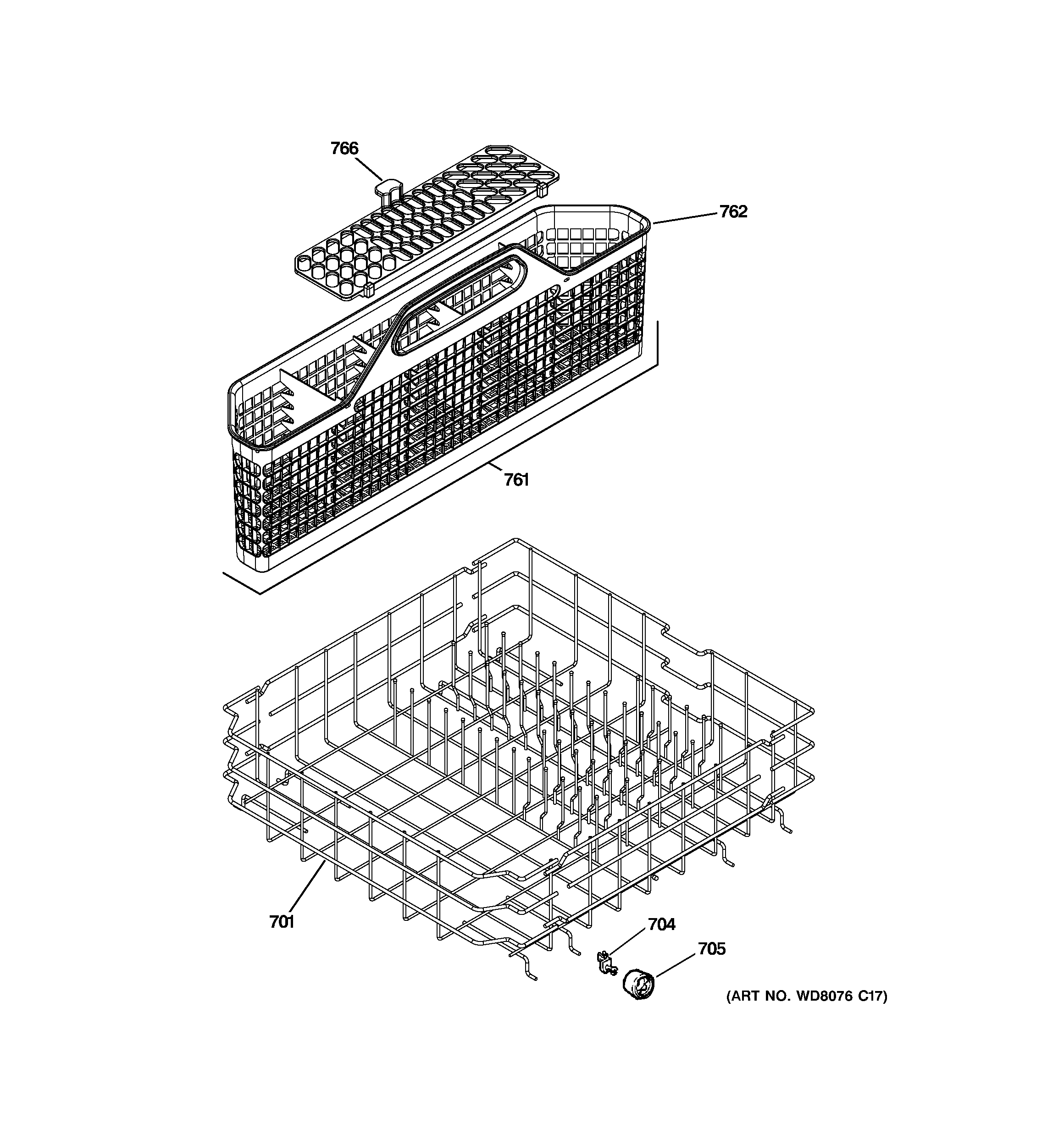 GE GLD4604V00BB lower rack assembly diagram
