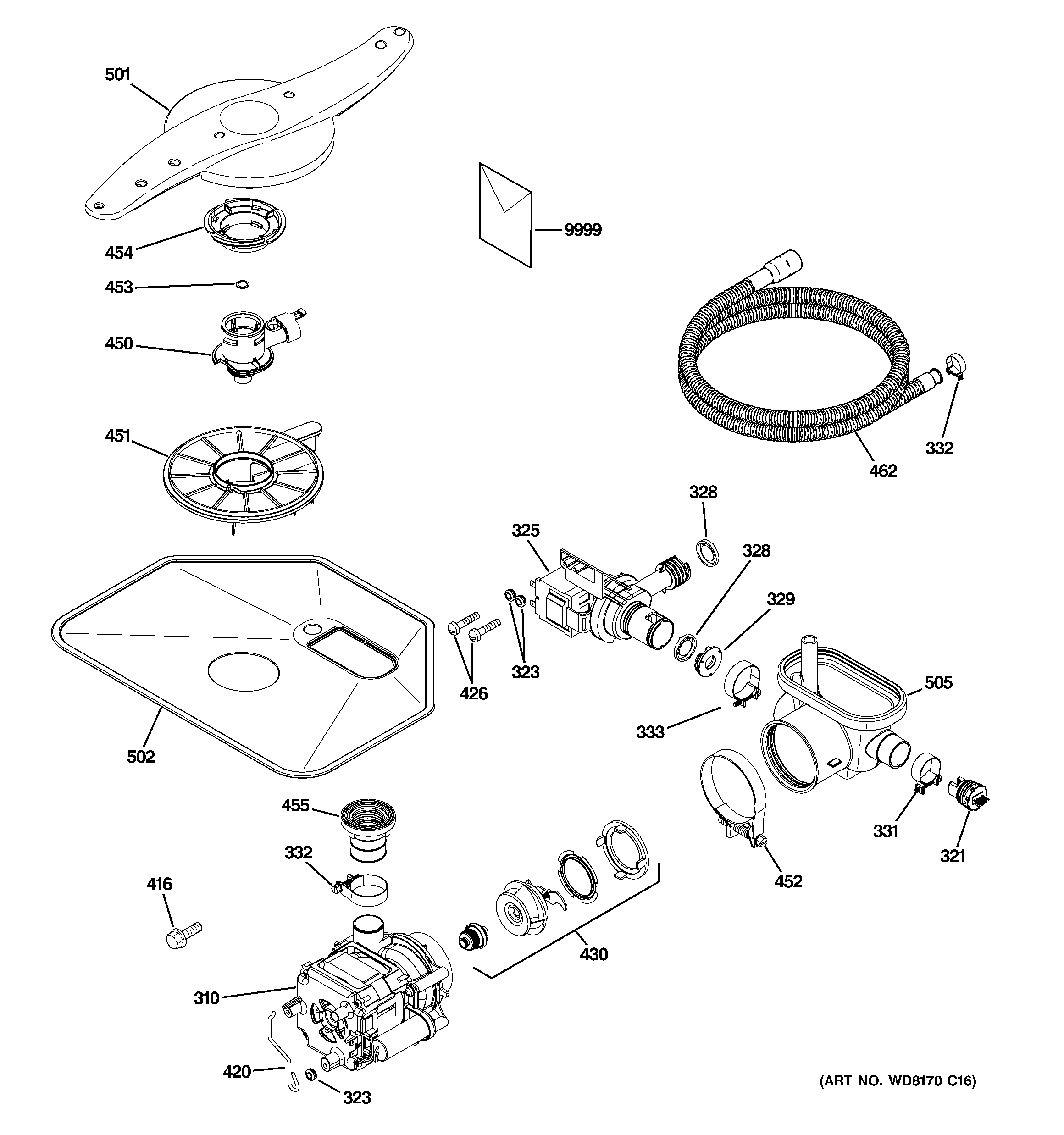 GE GLD5600V00BB motor-pump mechanism diagram