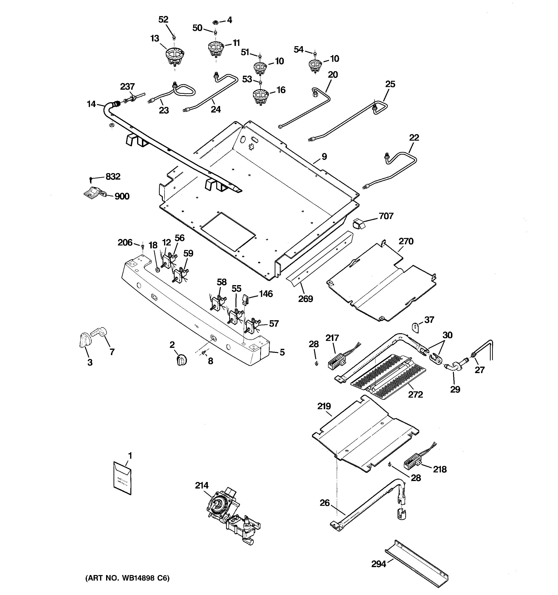 GE JGB600DET2BB gas & burner parts diagram