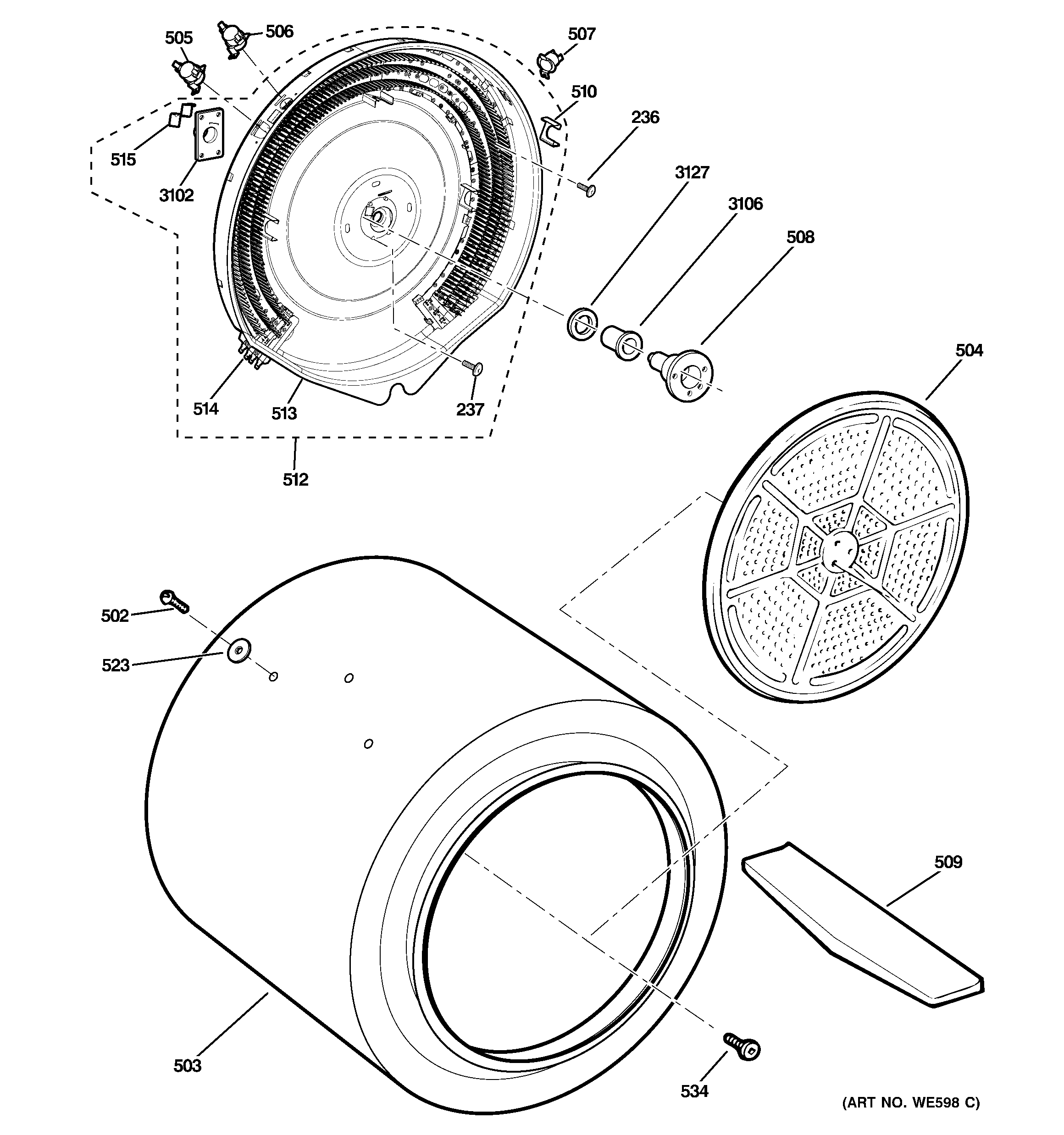 GE GLDS560ED0WW drum diagram