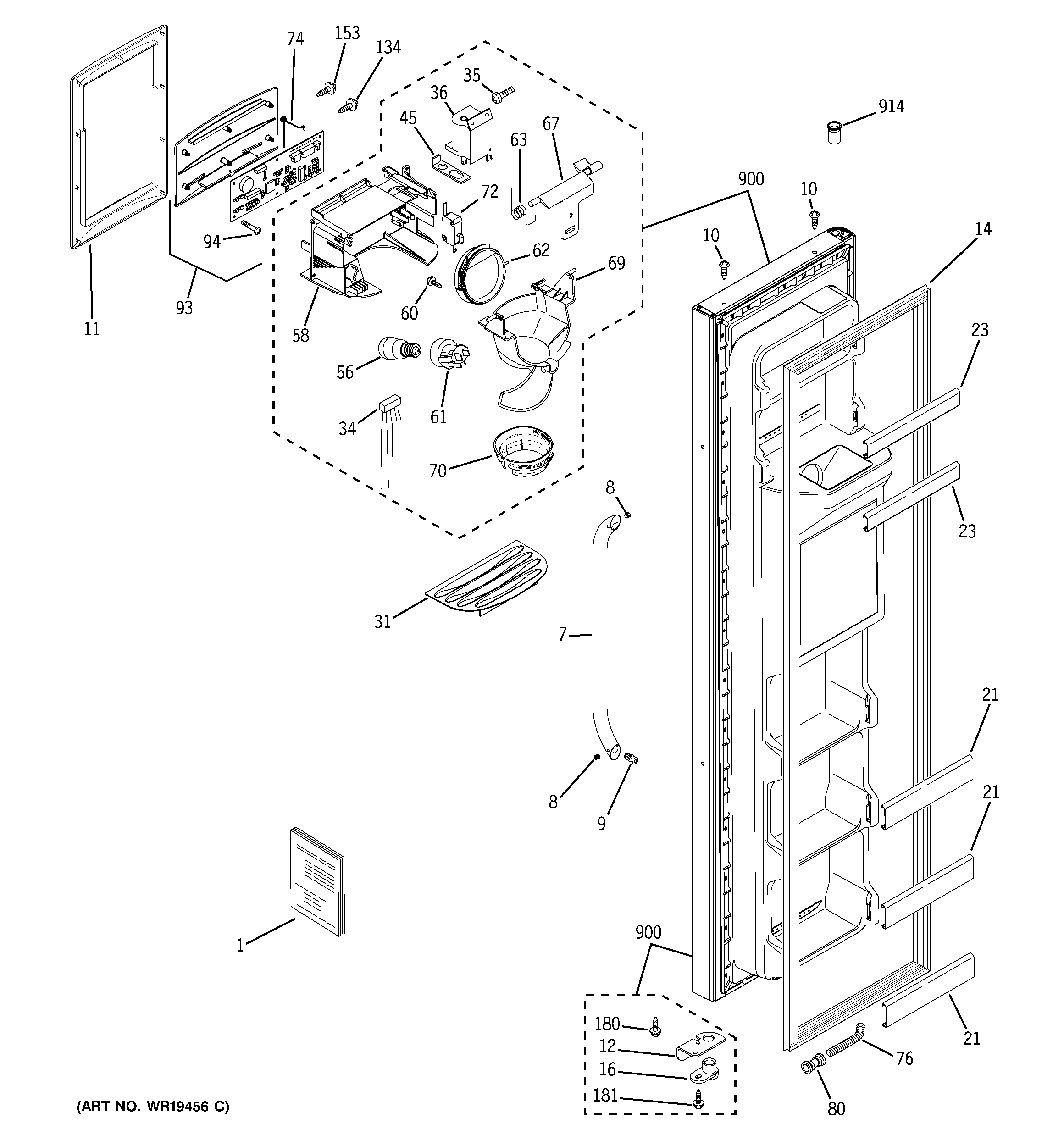 GE GSS22SGRBSS freezer door diagram
