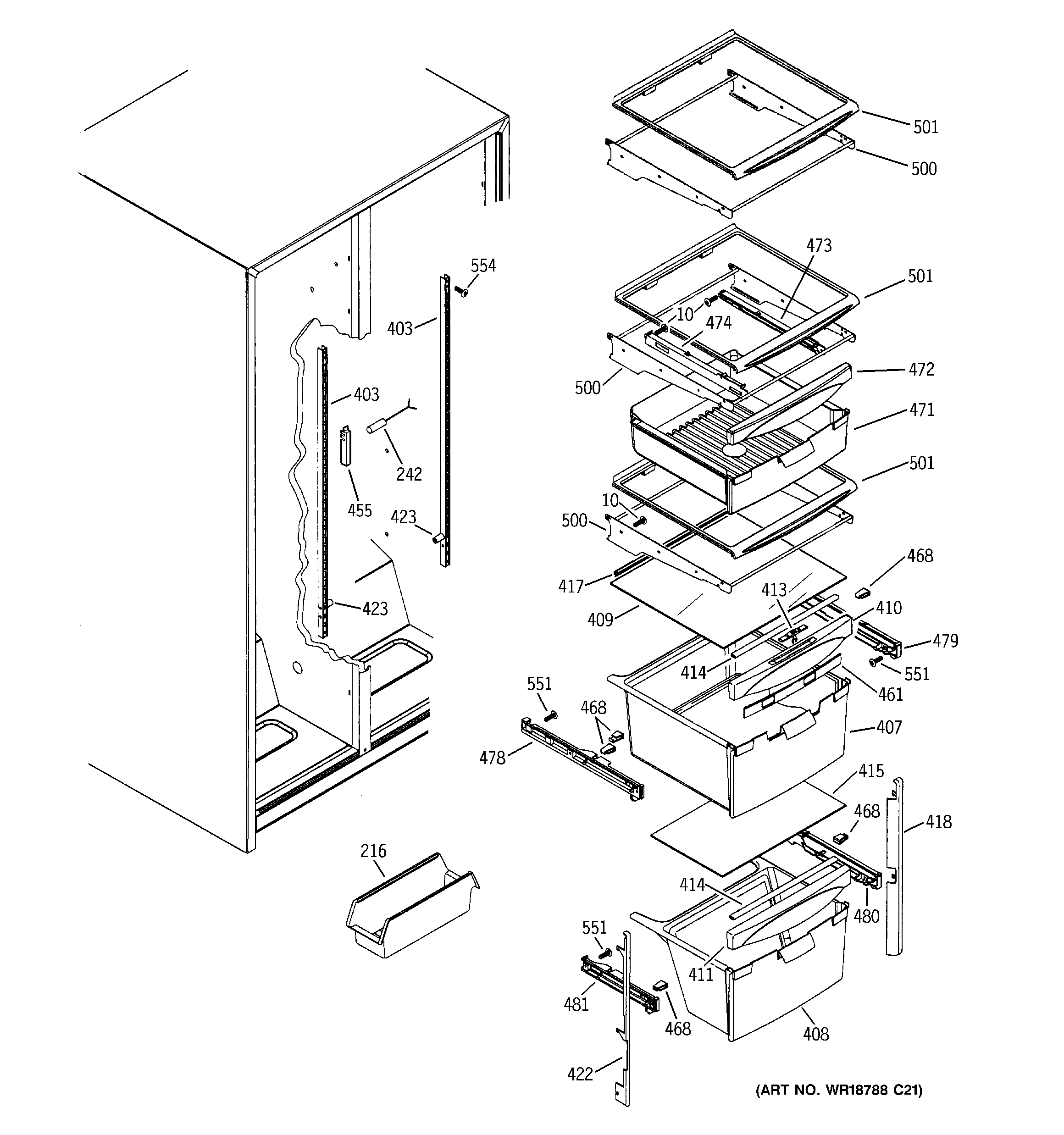 GE GSS22SGRBSS fresh food shelves diagram