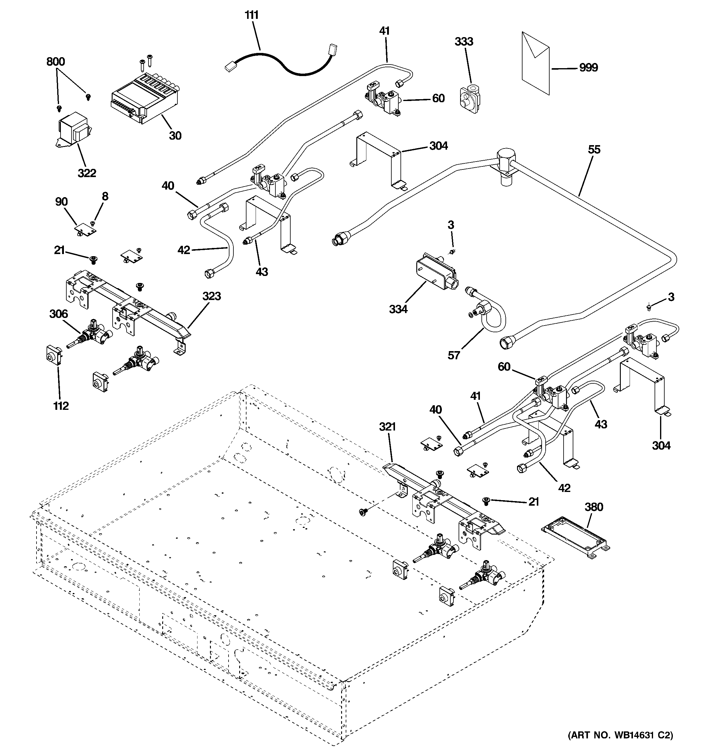 GE ZGU364NDP6SS gas & burner parts diagram